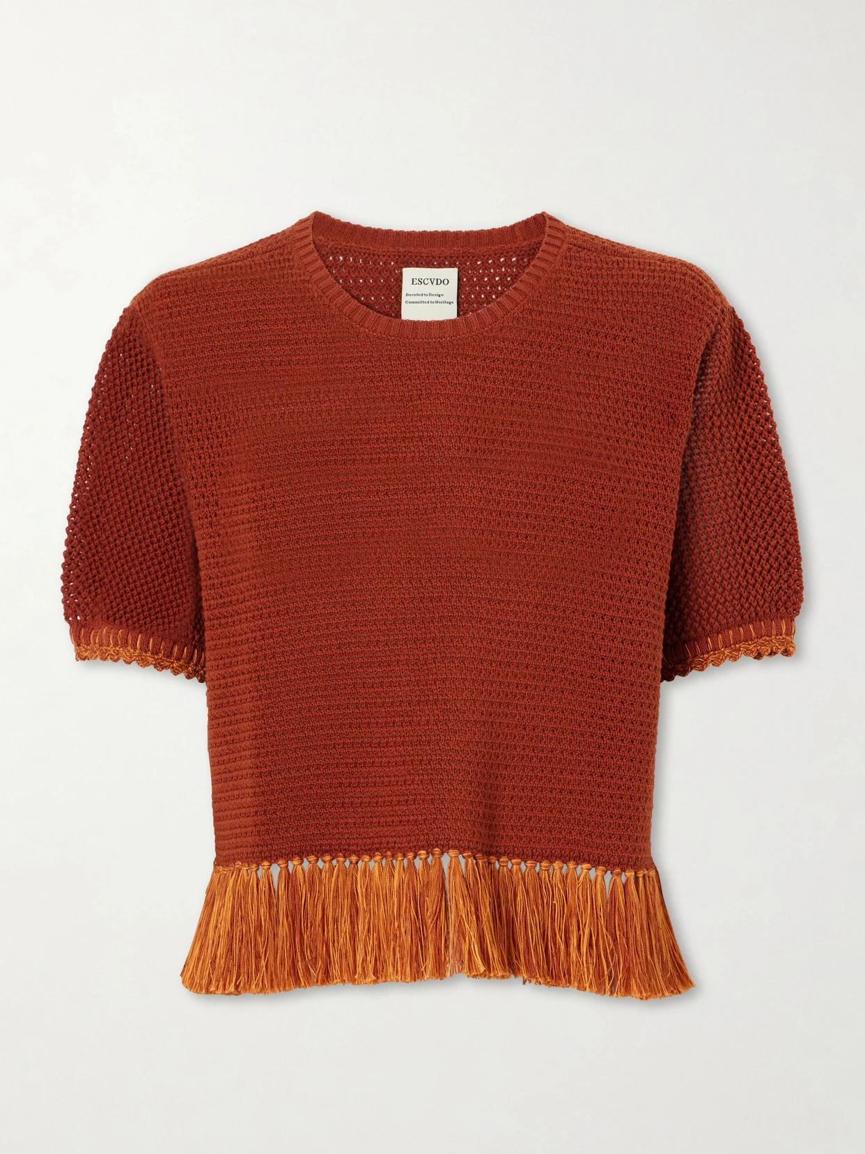 Amada Fringed Crocheted Cotton T-shirt - 1