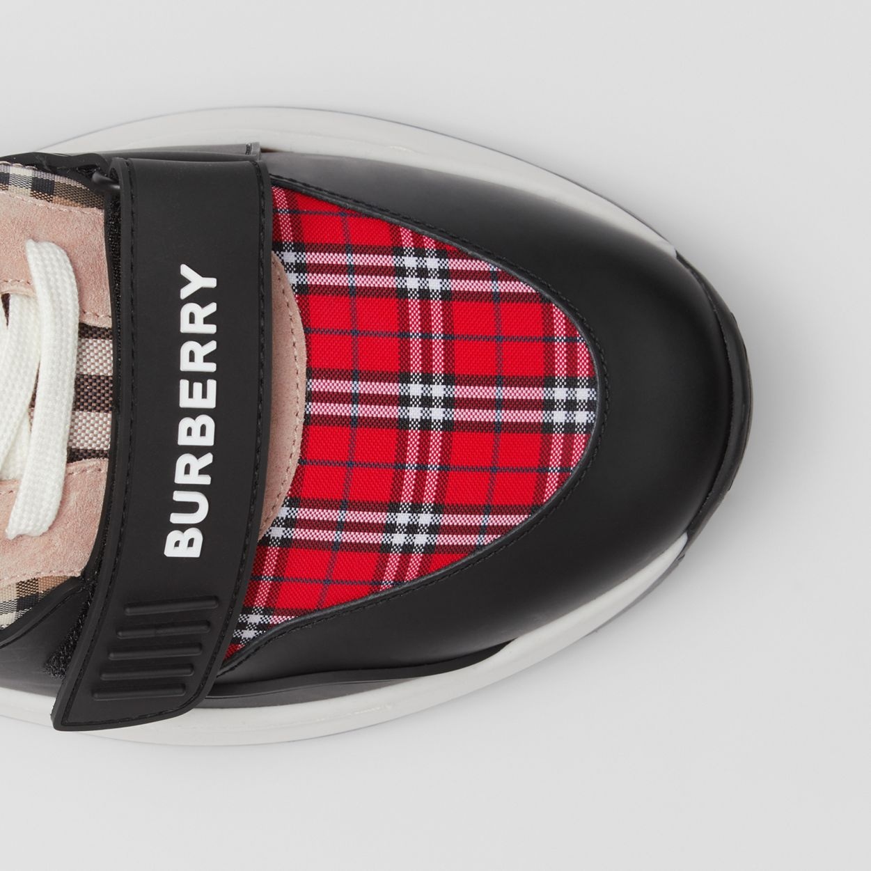 Contrast Check and Leather Sneakers - 2