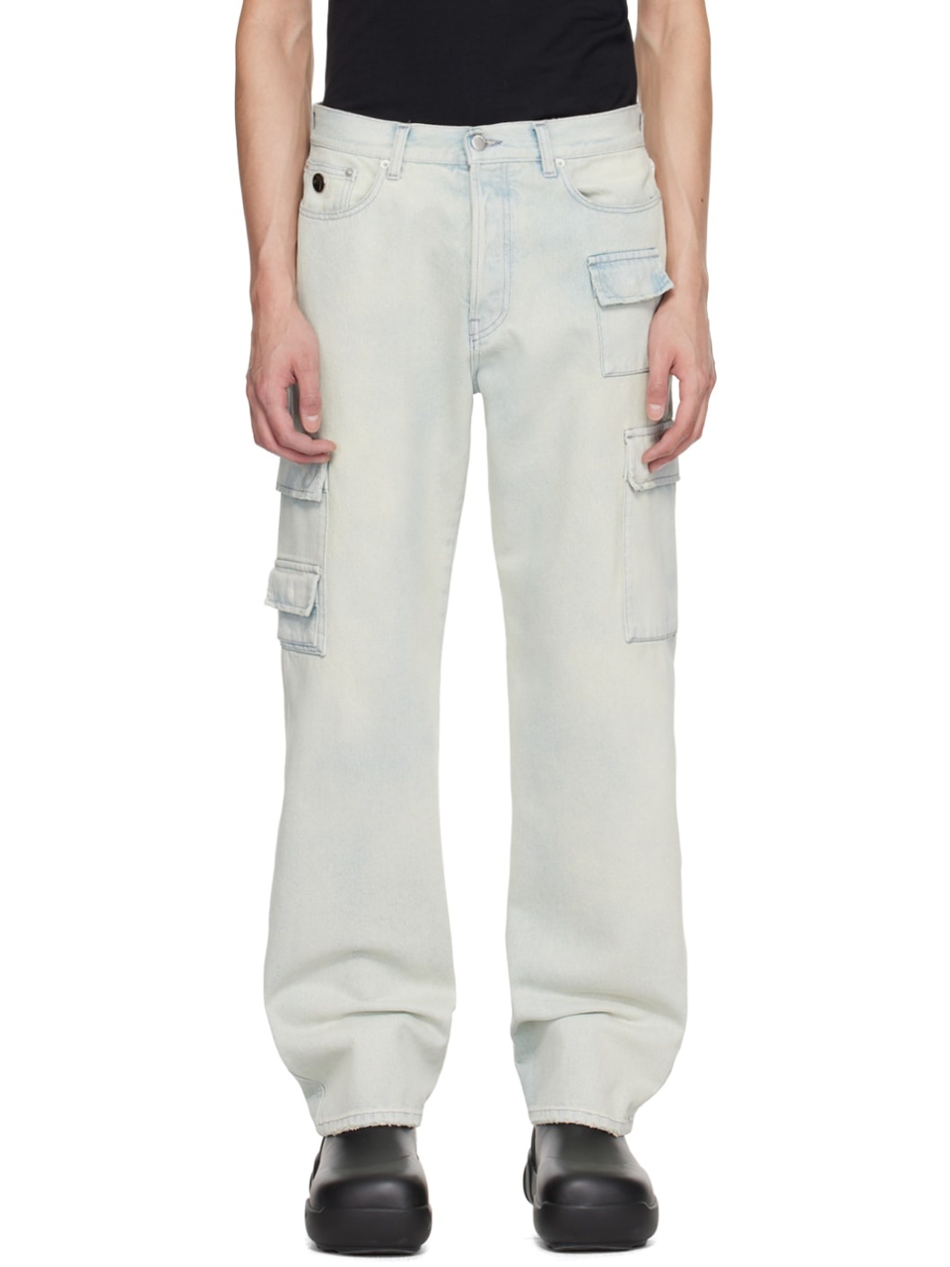 Blue Slim Denim Cargo Pants - 1
