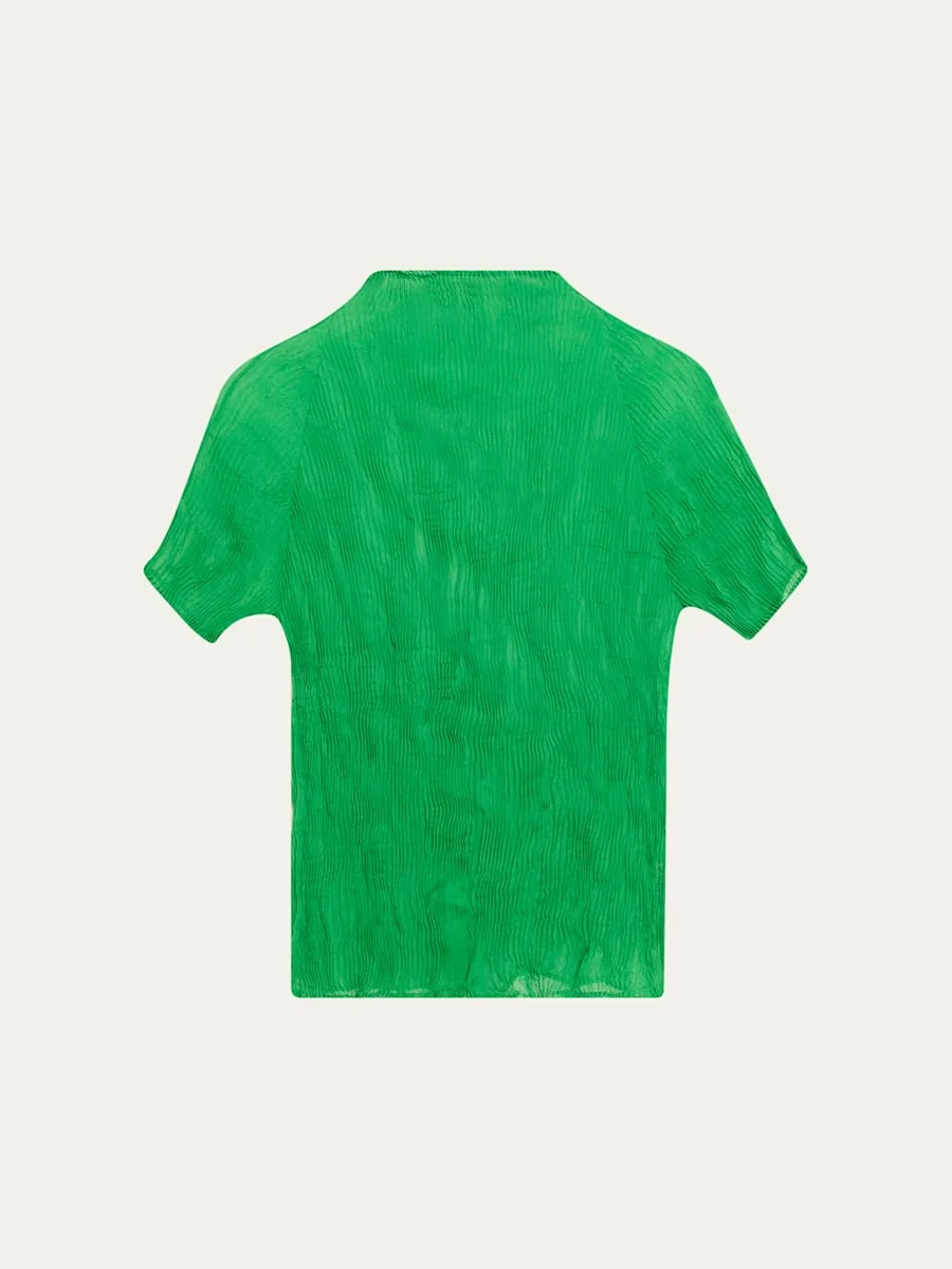 Twisted Chiffon Plisse Mock-Neck Top - 1