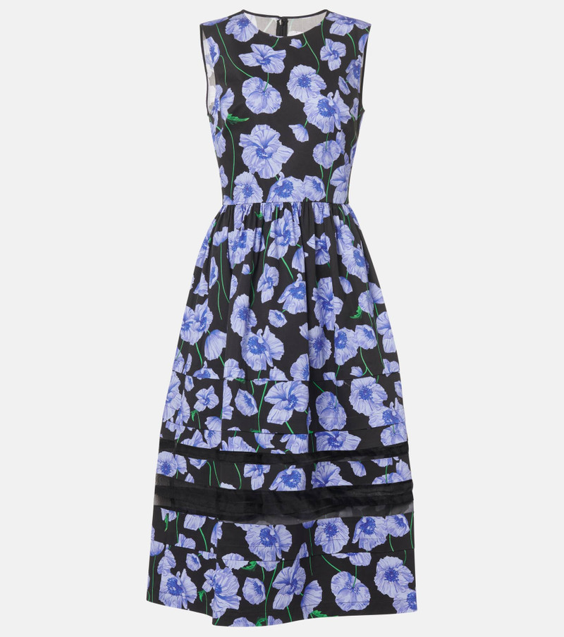 Floral belted cotton-blend midi dress - 1