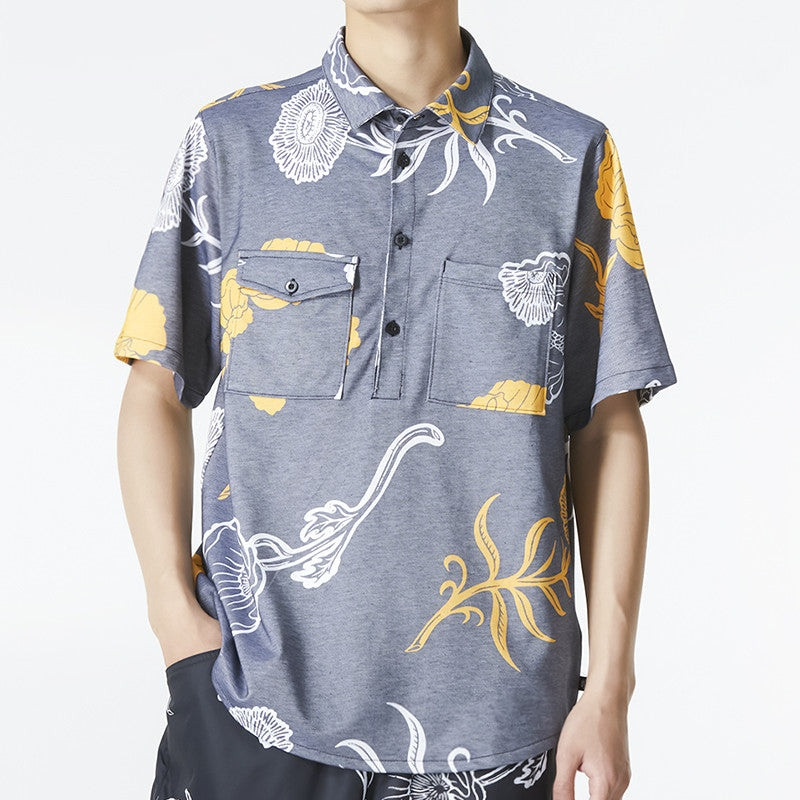 Nike Men's Nike SB Skateboard Full Print Casual Short Sleeve Shirt Blue DM0170-010 outlook