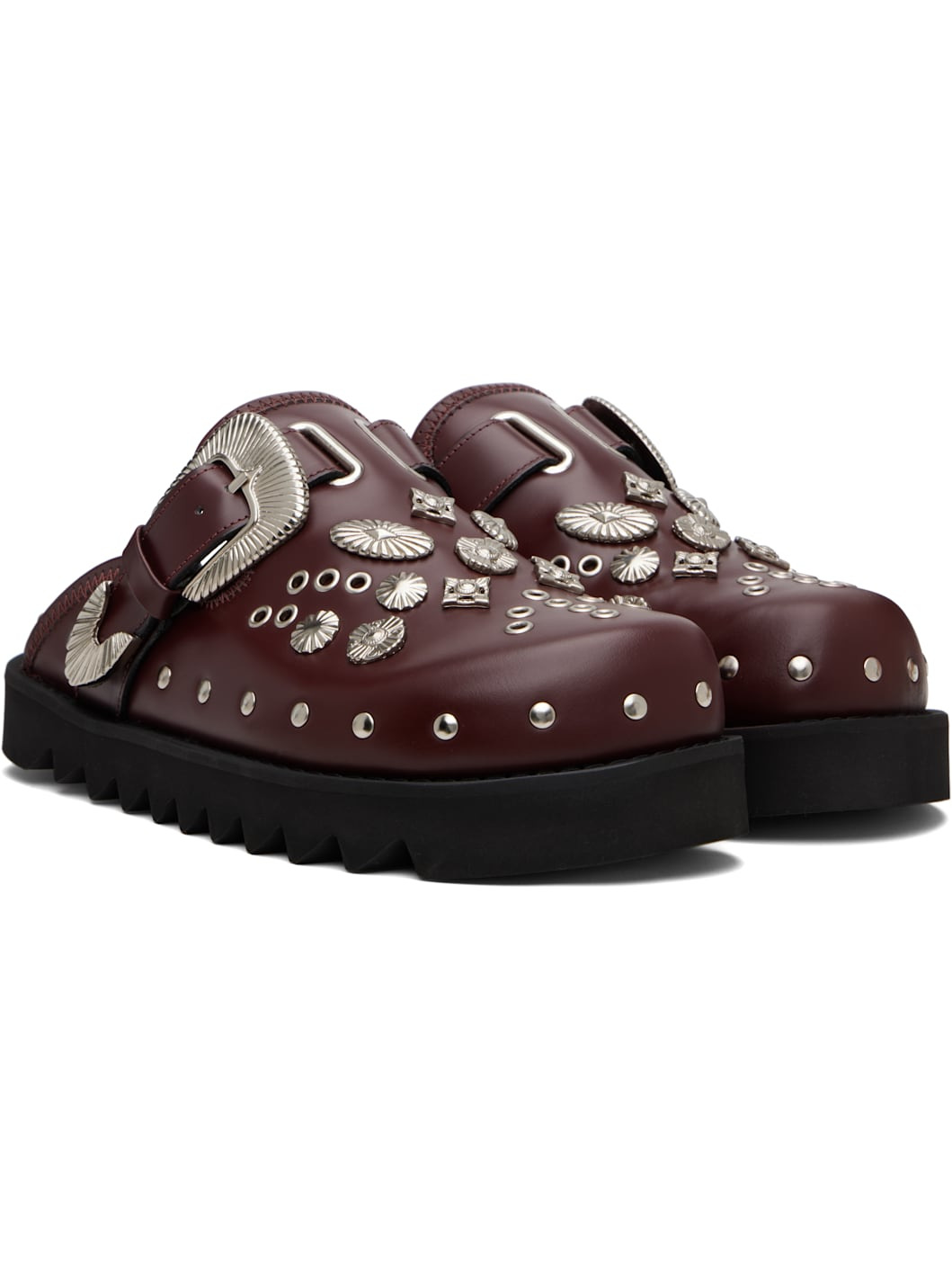 SSENSE Exclusive Burgundy Eyelet Metal Sabot Loafers - 4