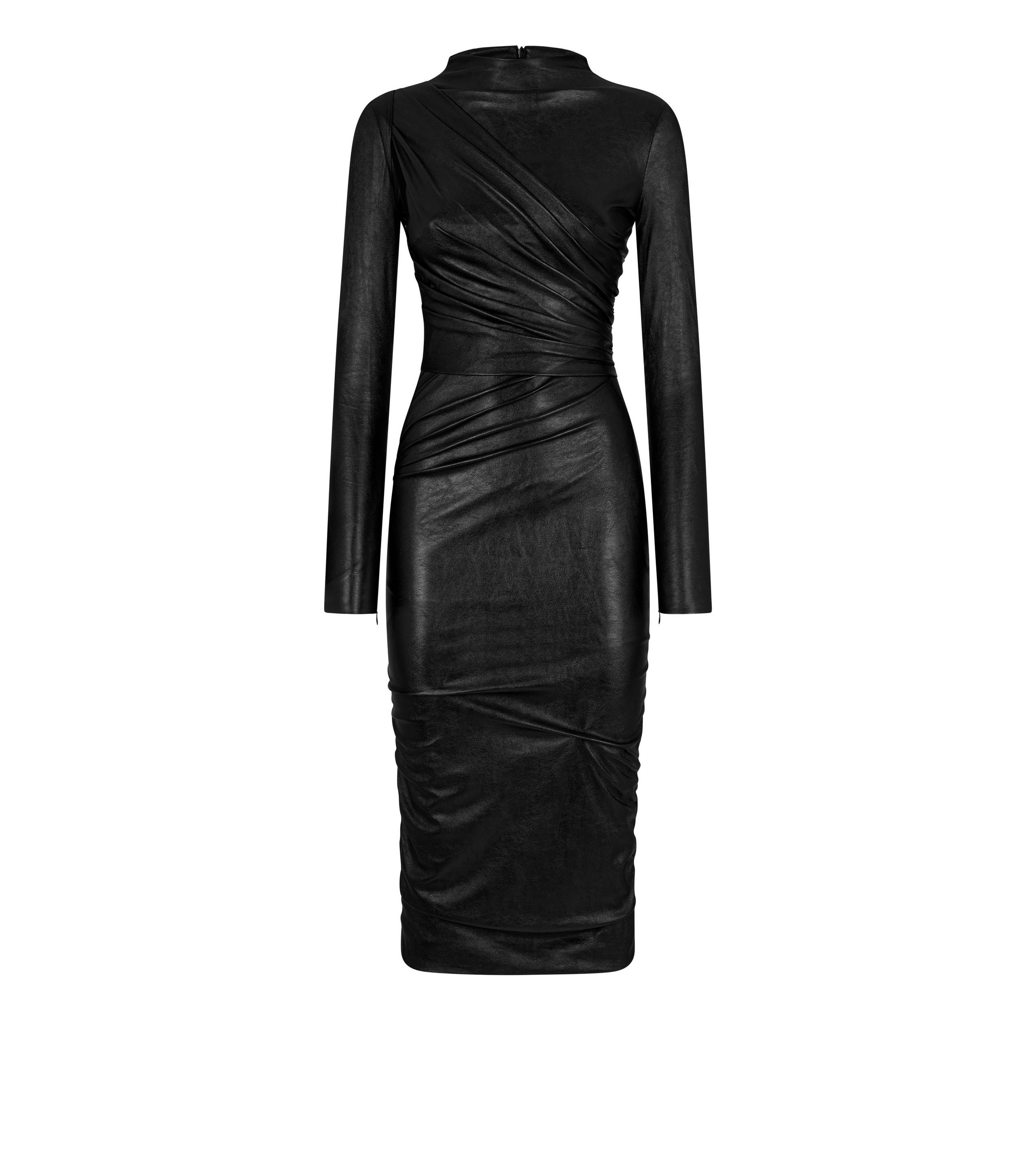 FAUX LEATHER RUCHED DRESS - 1