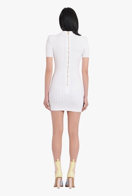 Short white knit dress with gold-tone buttons - 3