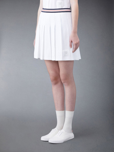 Thom Browne Textured Cotton Tuck Cricket Stripe Pleated Skirt outlook