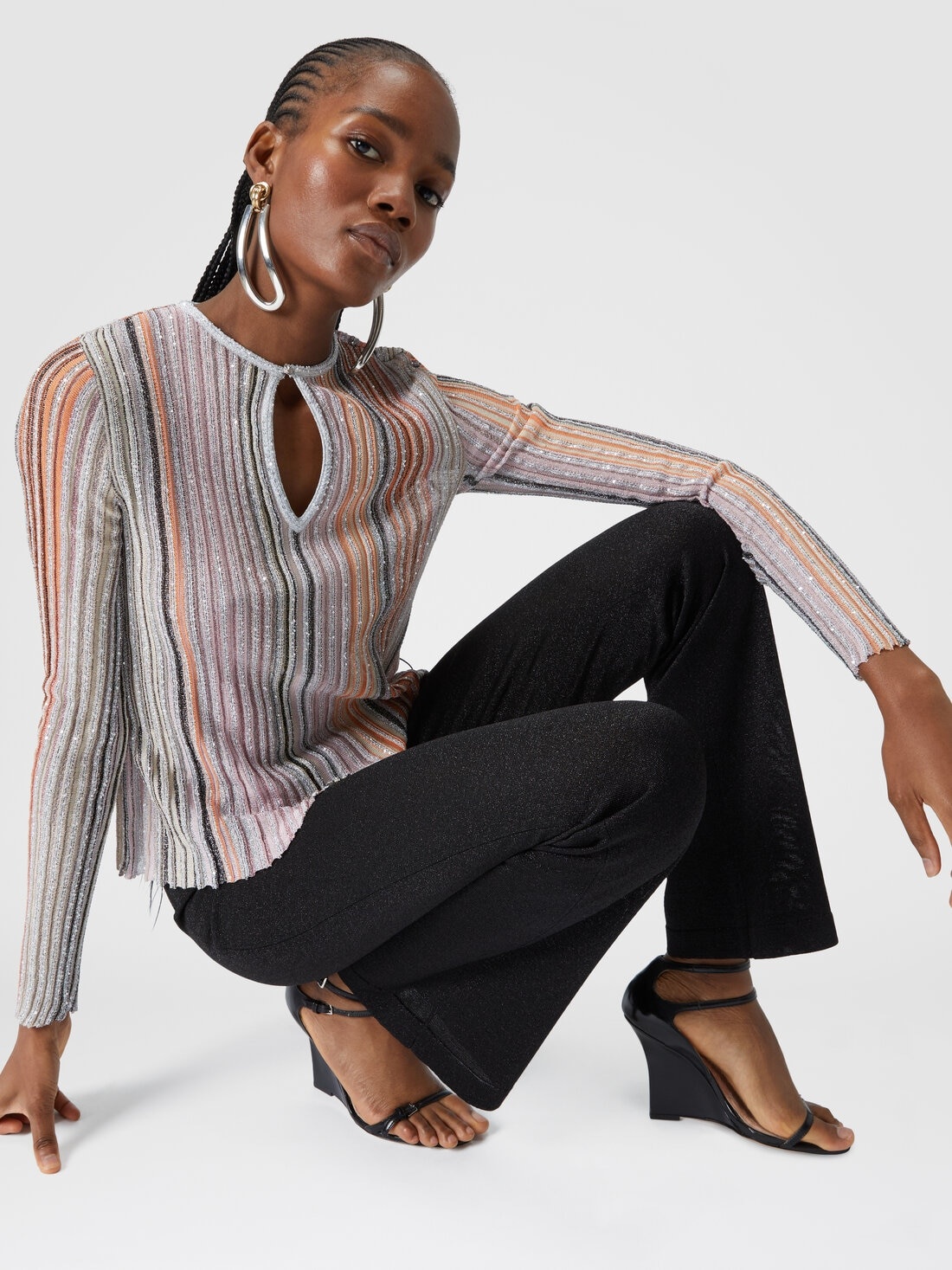 Glitter-effect viscose straight trousers - 4