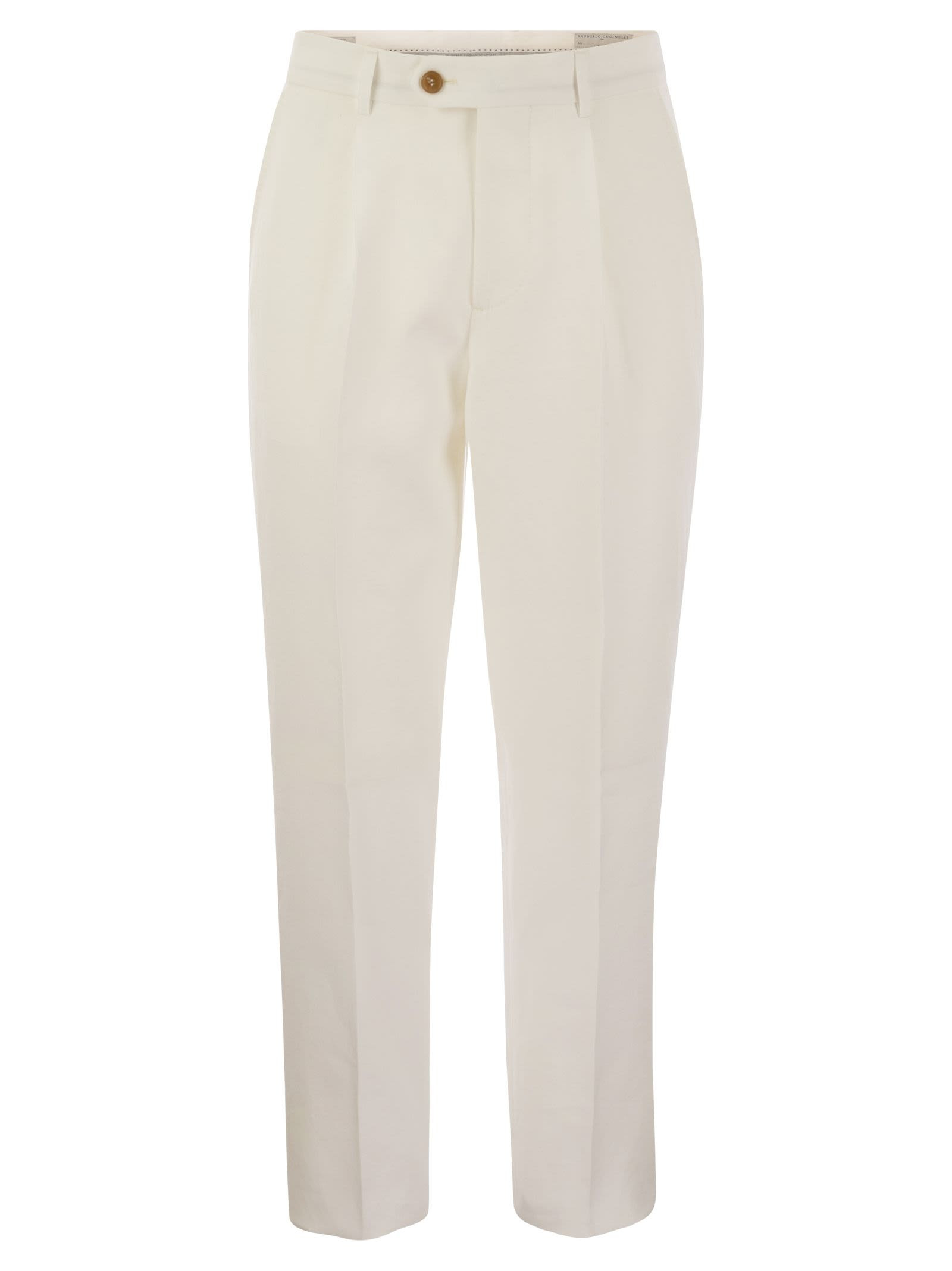 Brunello Cucinelli Men Leisure Fit Linen Trousers With Darts - 1