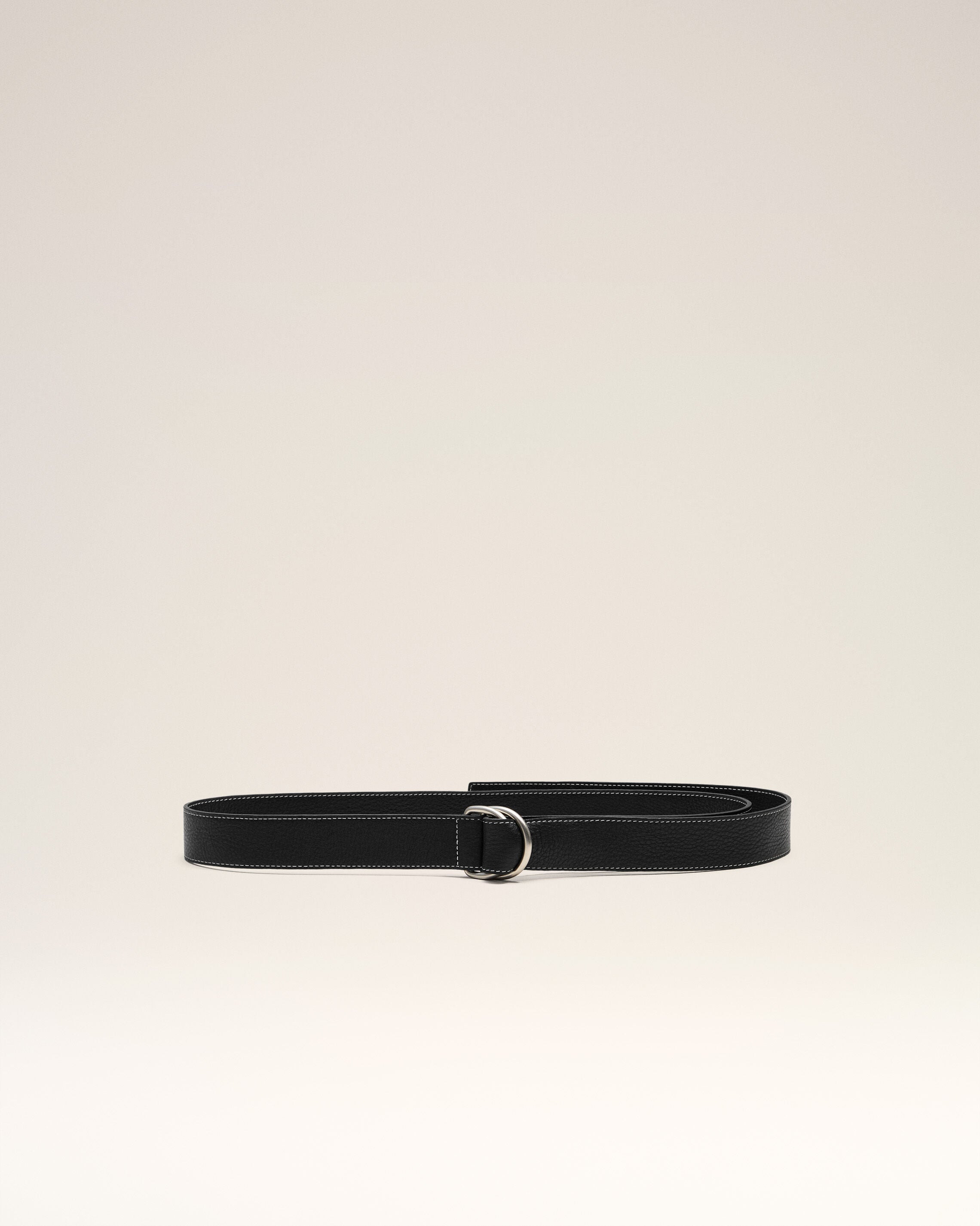 BLACK SUPPLE LEATHER DOUBLE BUCKLE 35MM BELT - 3
