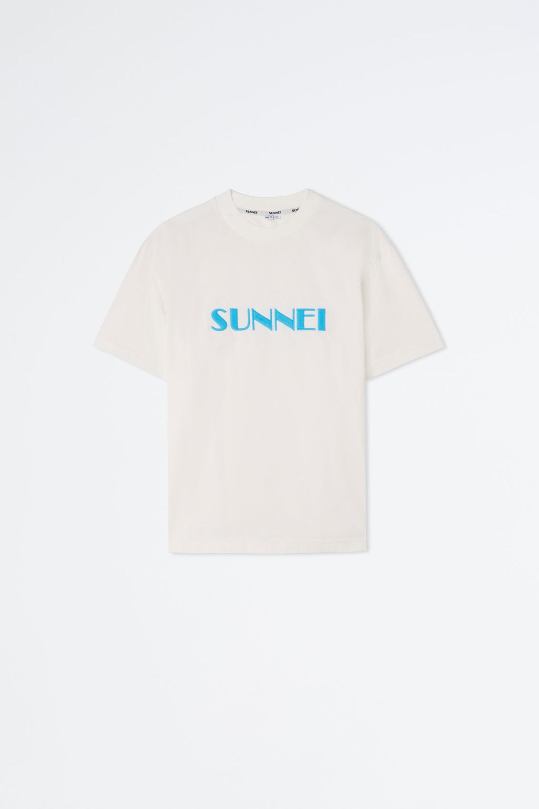 WHITE T-SHIRT WITH LIGHT BLUE EMBROIDERED LOGO - 1