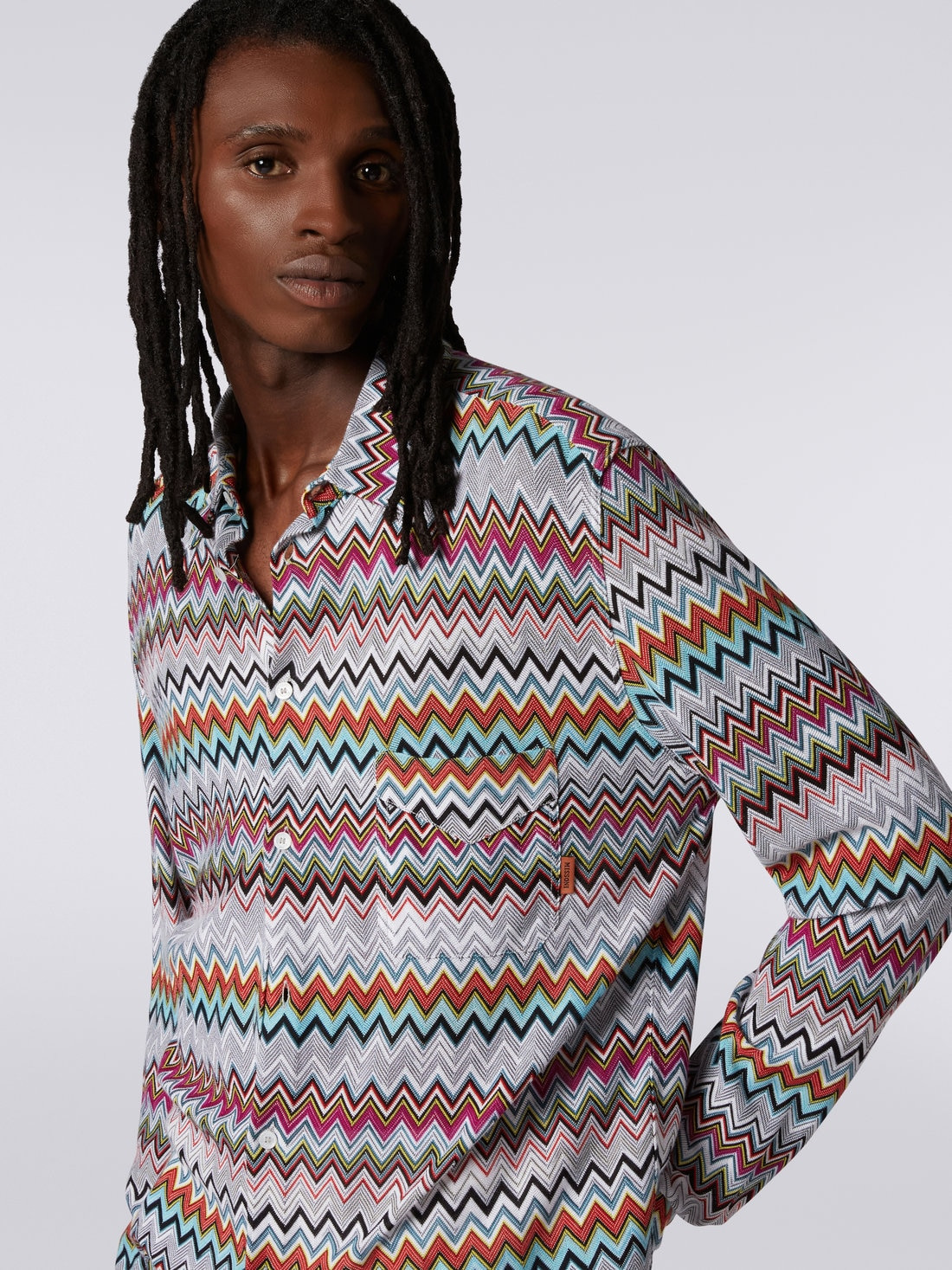 Cotton and viscose chevron shirt - 5