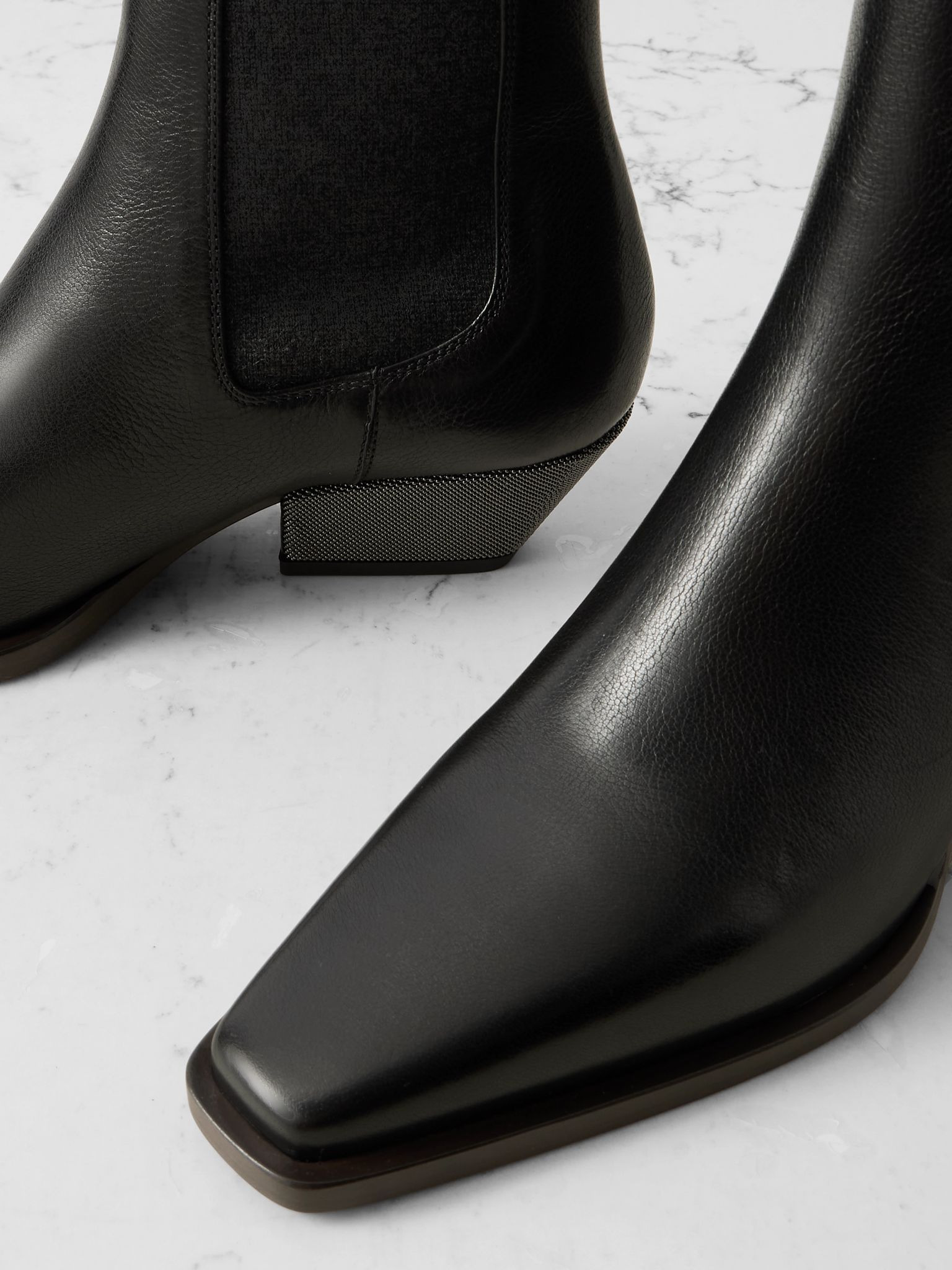 Bead-embellished leather ankle boots Black - 4