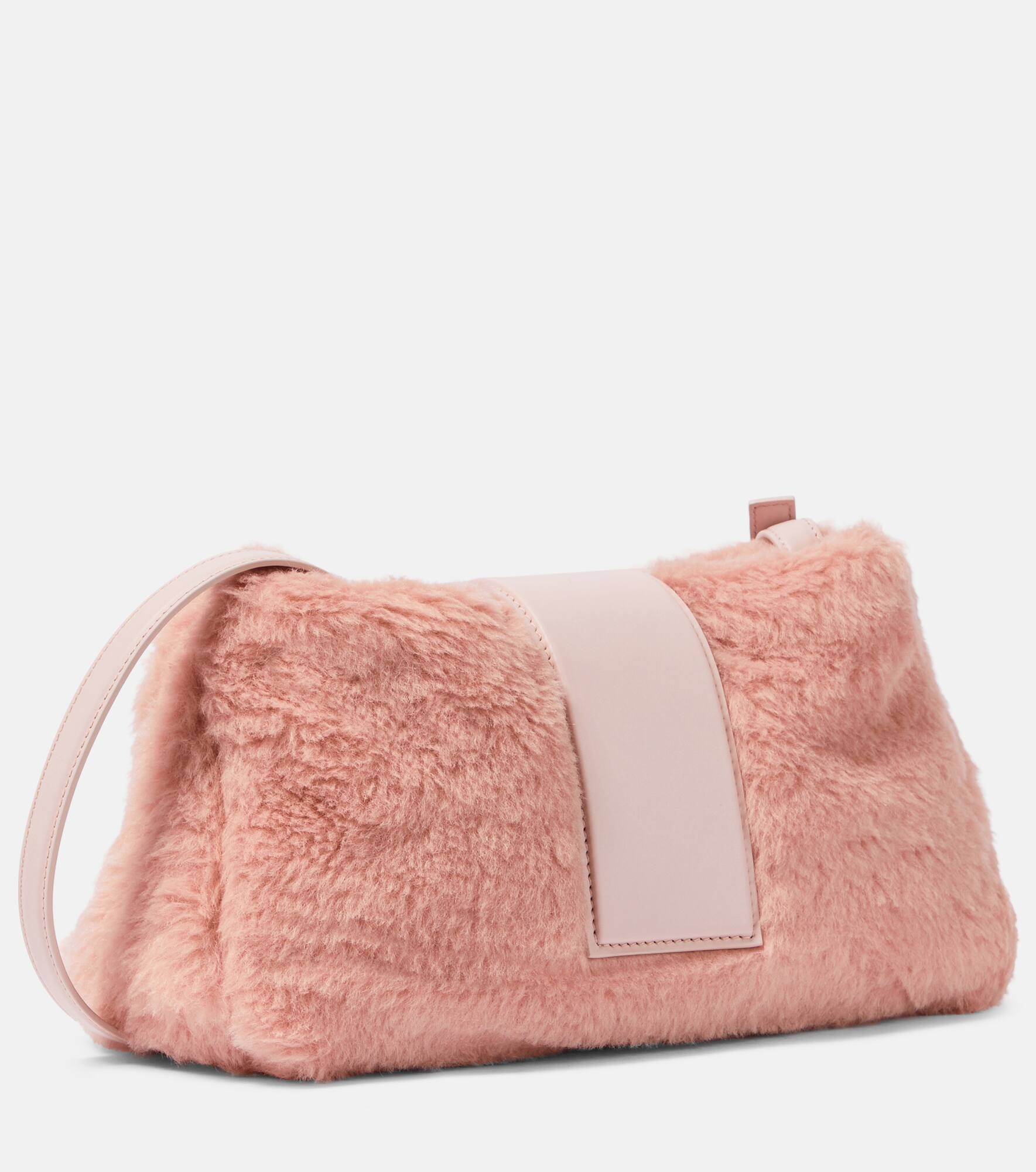 Cuscino leather-trimmed teddy clutch - 4