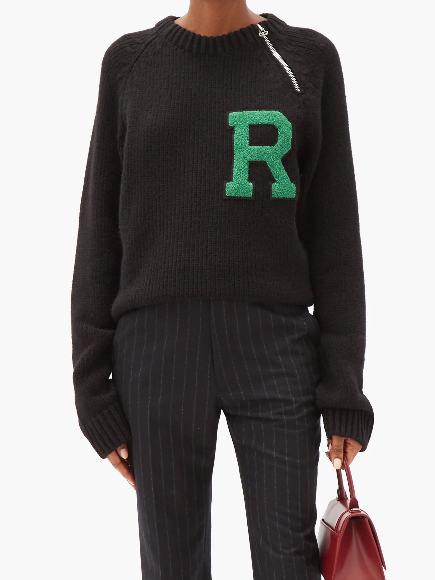 Logo-appliqué zipped ribbed sweater - 2