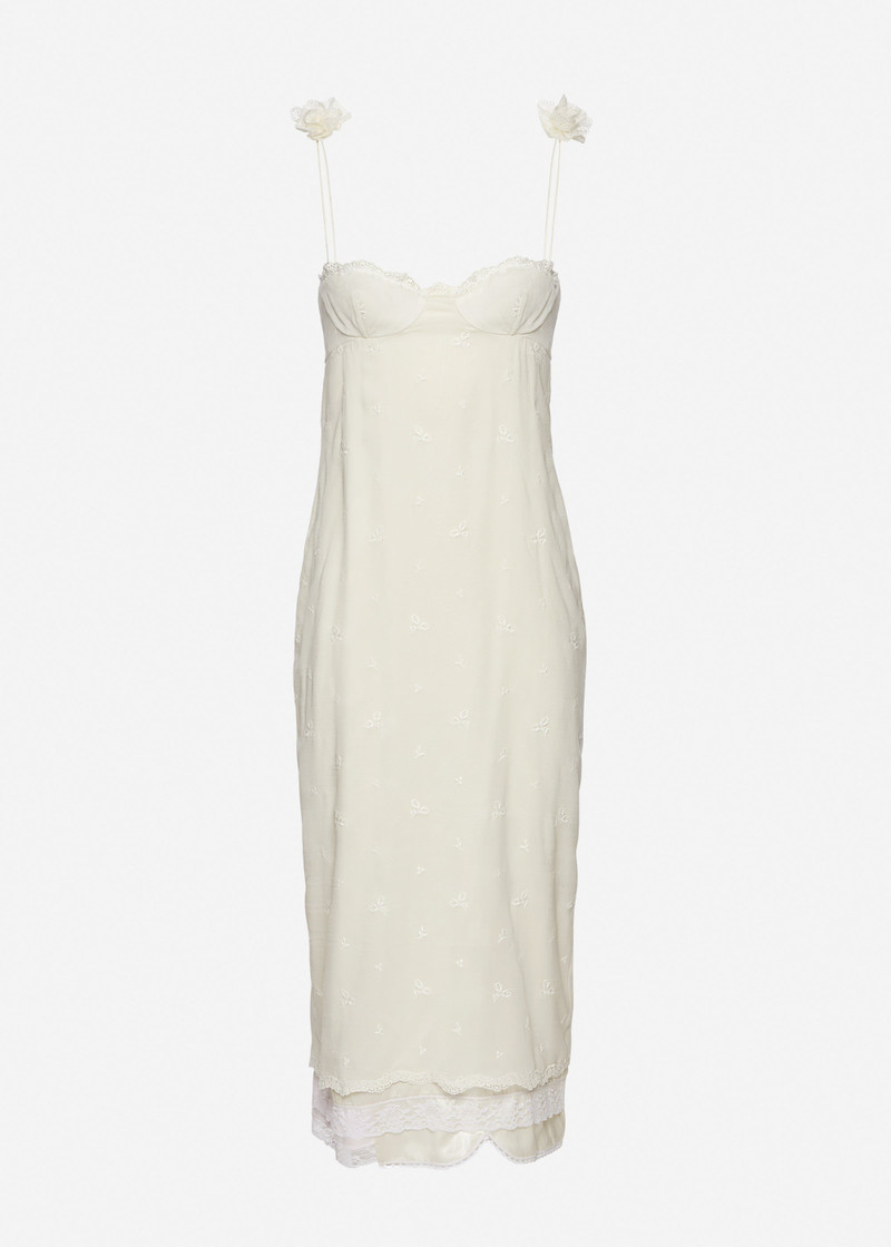 Jacquard silk-blend midi dress in cream 1