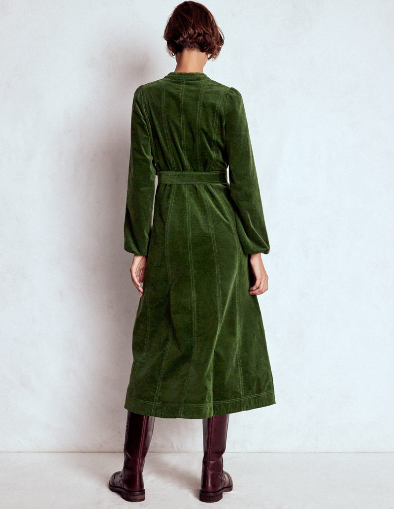 Ros Panelled Cord Midi Dress-Green Fir 6
