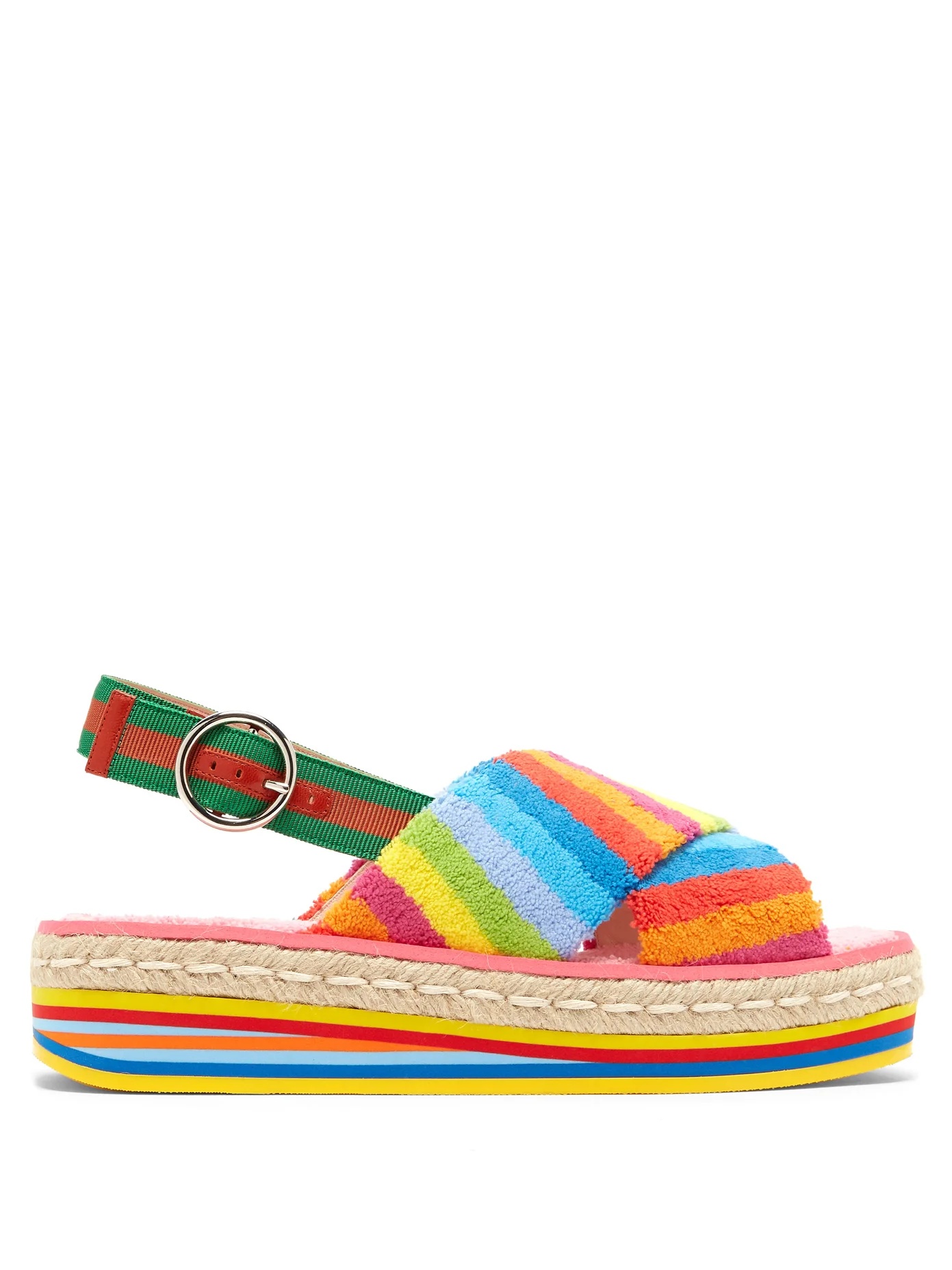 Rainbow-striped terry flatform sandals - 1