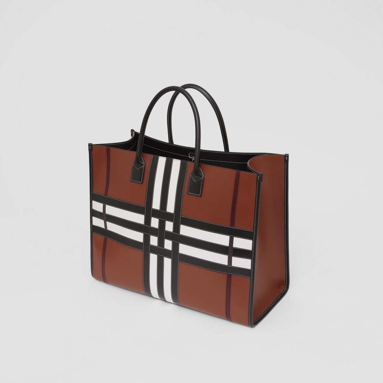Exaggerated Check Leather Tote - 5