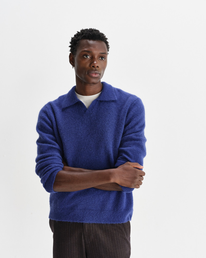 Carter - Blue Open Collar Fluffy Wool Knit Polo 3