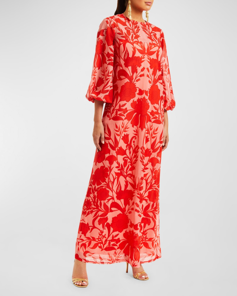 Luzon Blouson-Sleeve Floral-Print Chiffon Gown 3