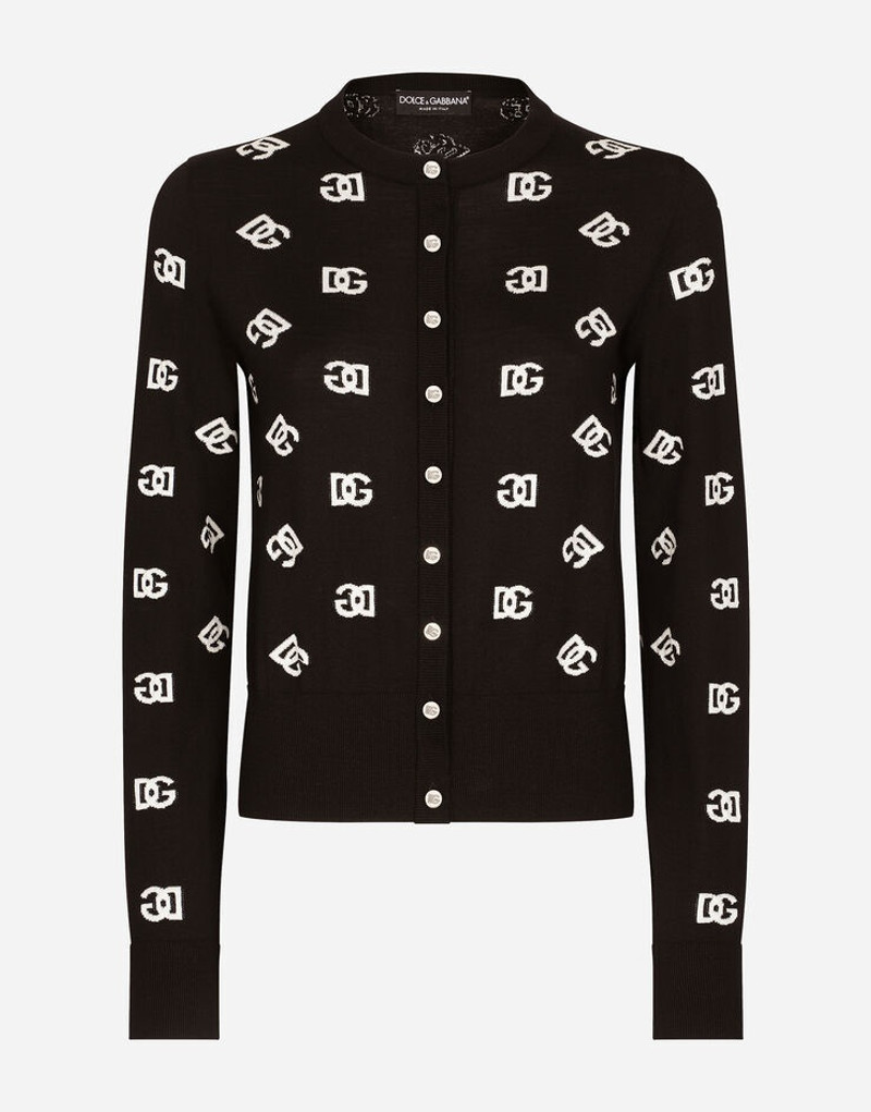 Wool and silk cardigan with all-over DG logo 1