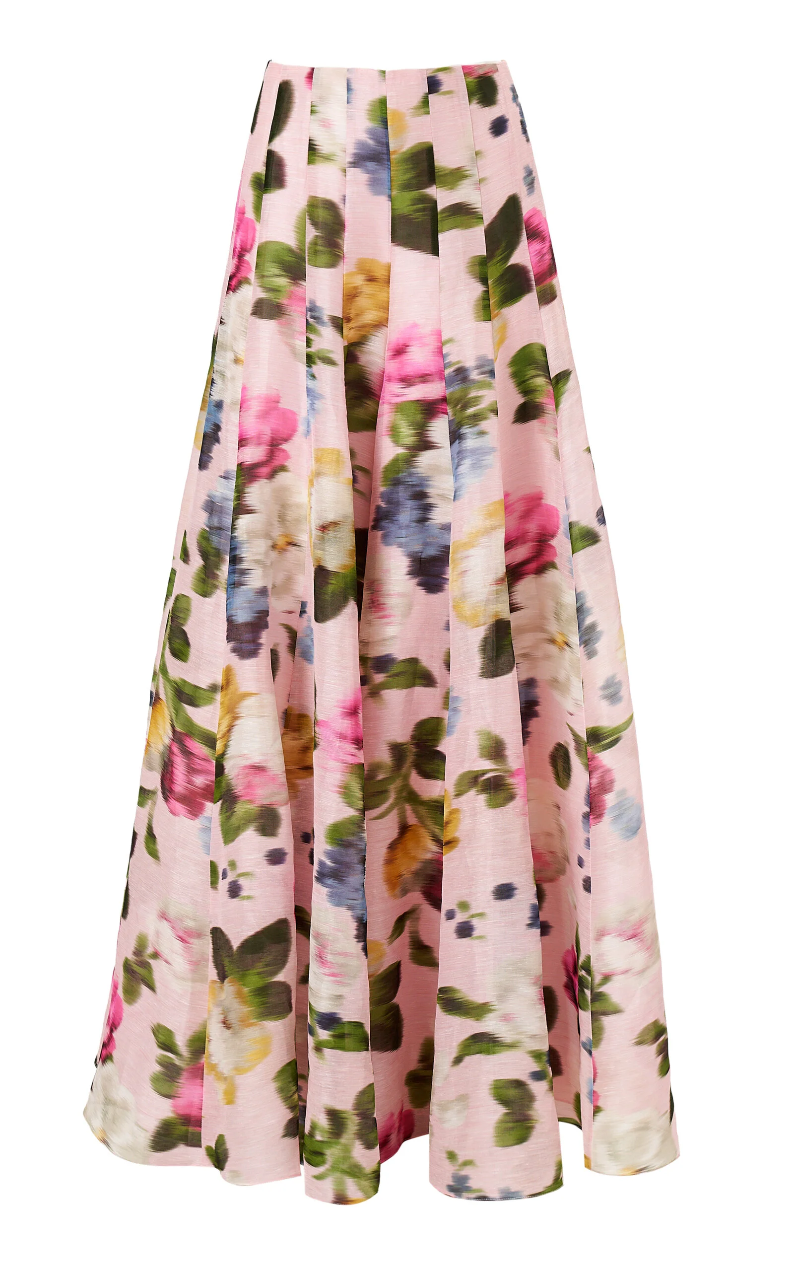 High-Rise Garden Floral Linen-Silk Wide-Leg Pants light pink - 1
