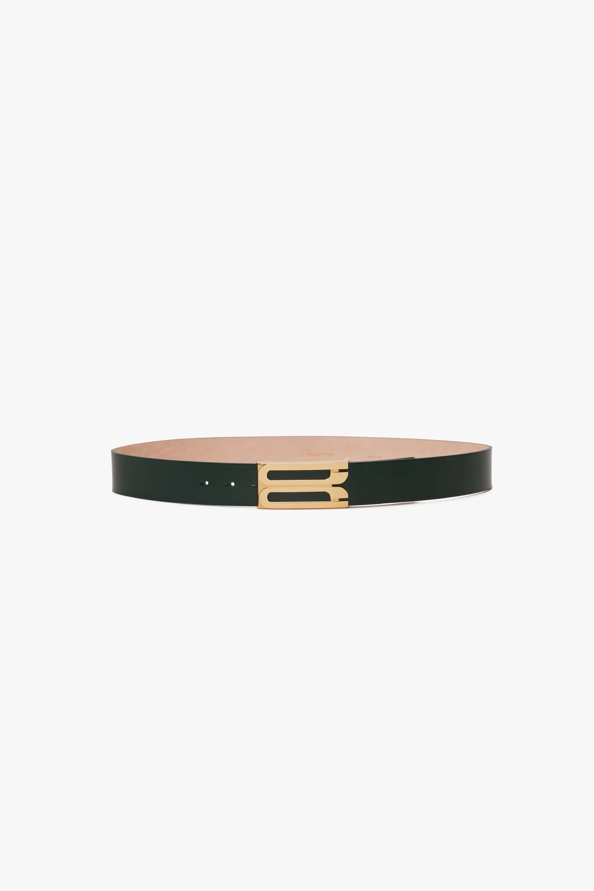 Jumbo Frame Belt In Dark Green Glossed Leather - 1