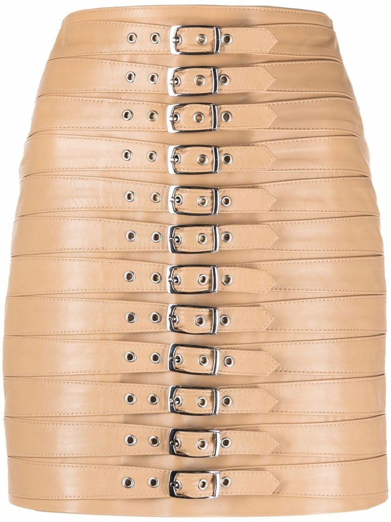 high-waisted leather buckle skirt 1