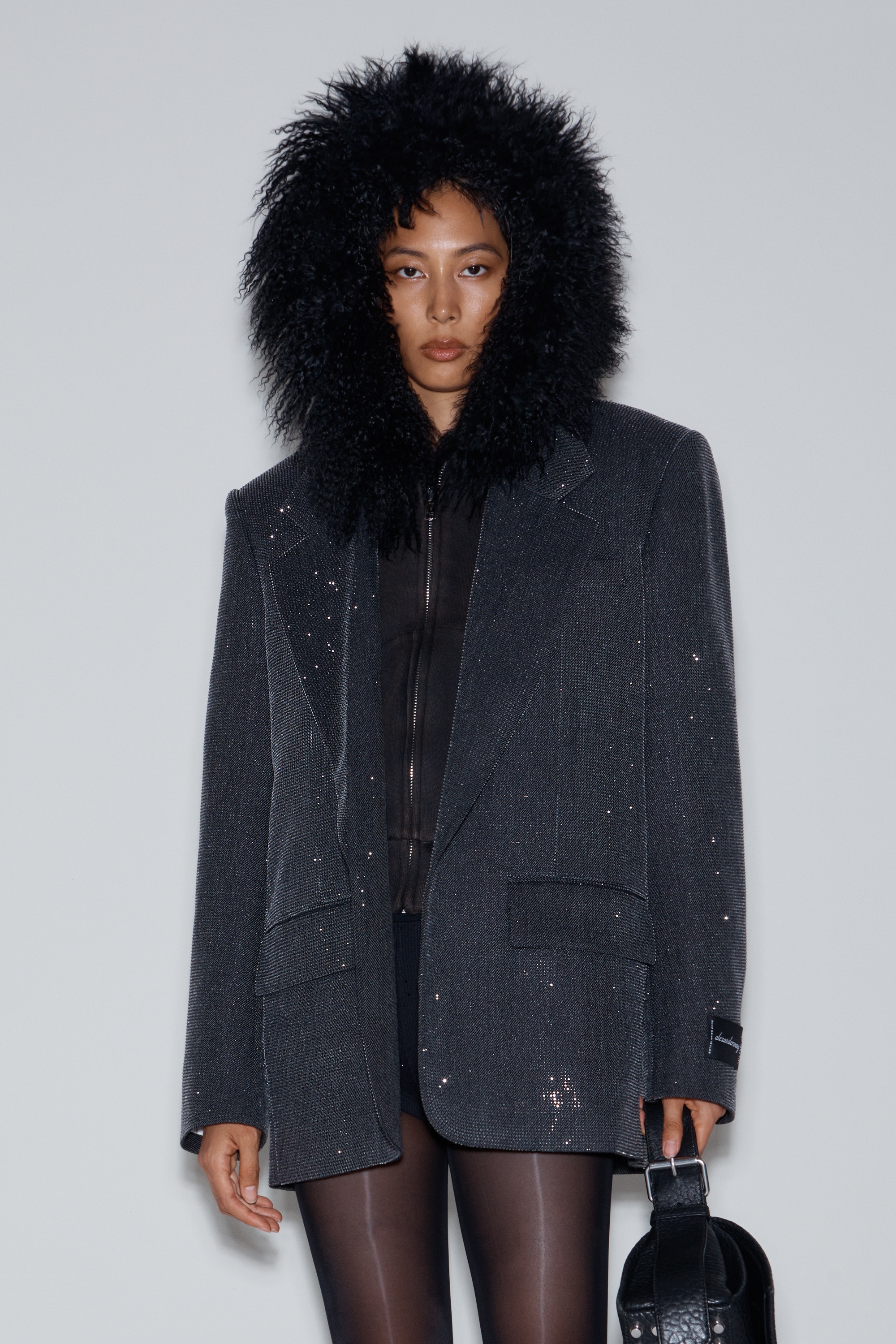 Boxy Oversize Blazer in Wool Will with Clear Bead Hotfix - 7