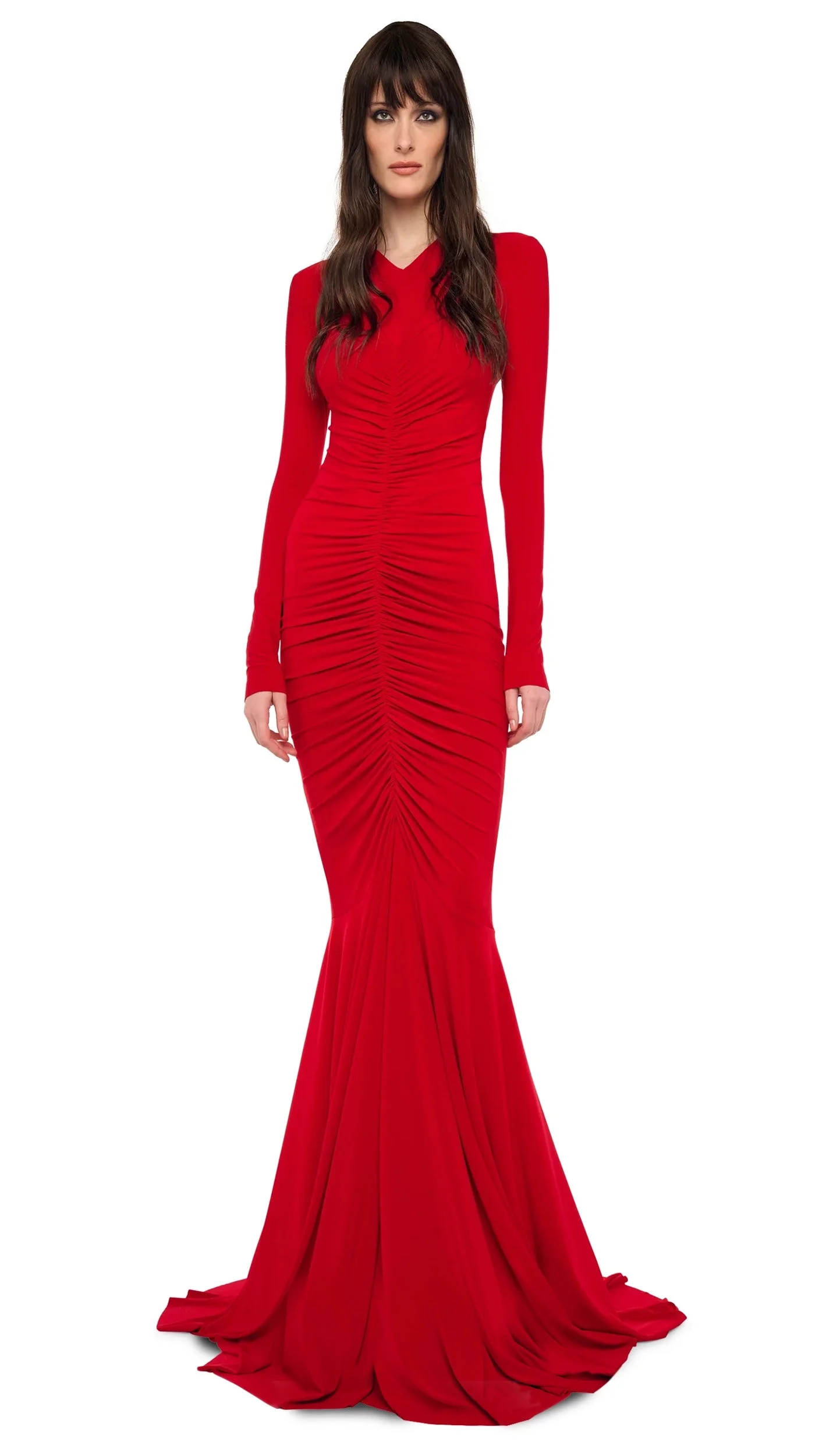 SHIRRED FRONT FISHTAIL GOWN - 1