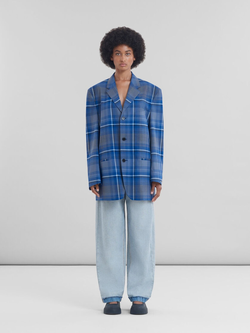 Marni BLUE CHECKED VIRGIN WOOL OVERSIZED JACKET outlook