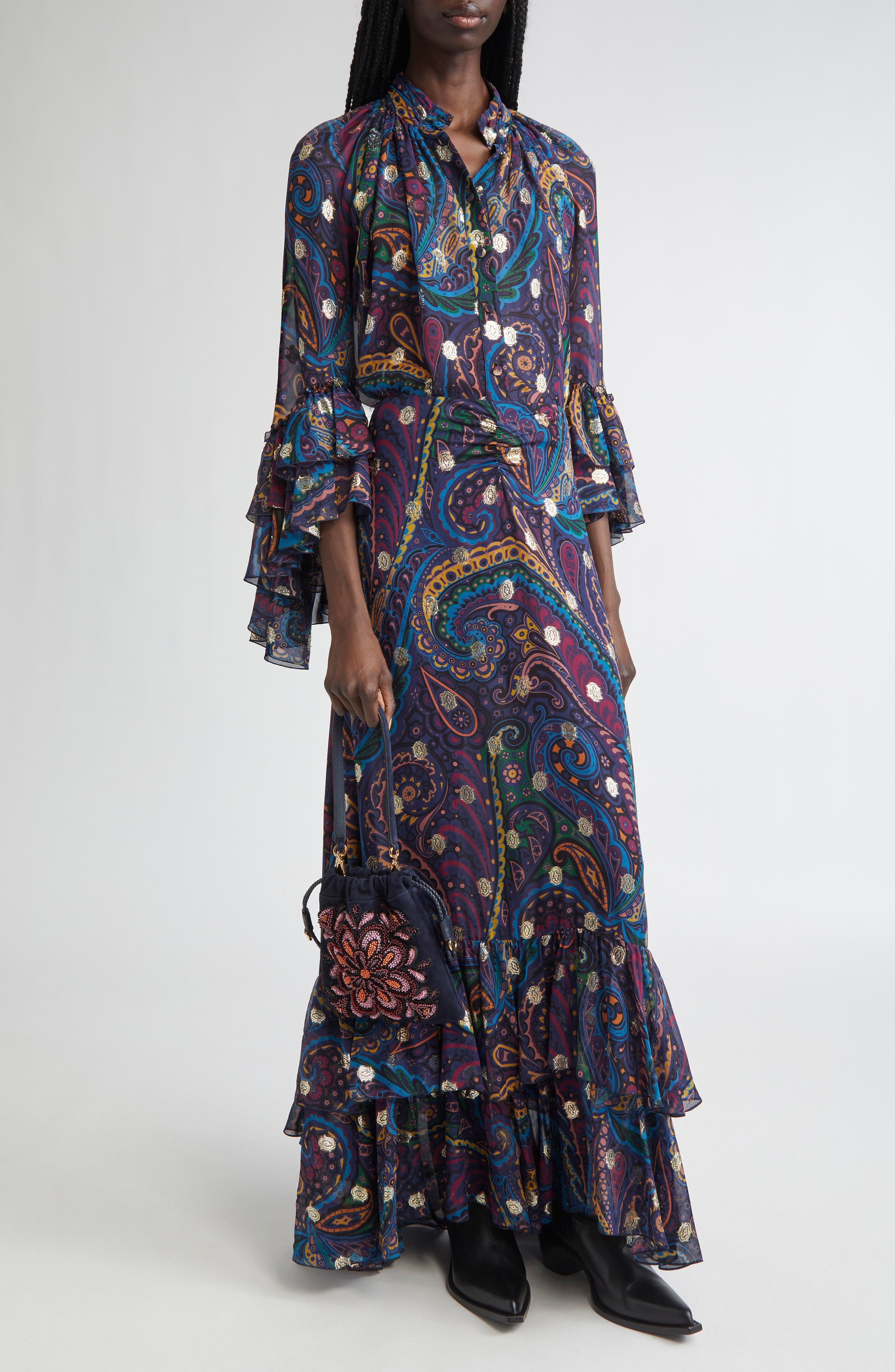 Etro Metallic Paisley Silk Maxi Skirt in Printed Pink Base at Nordstrom - 2