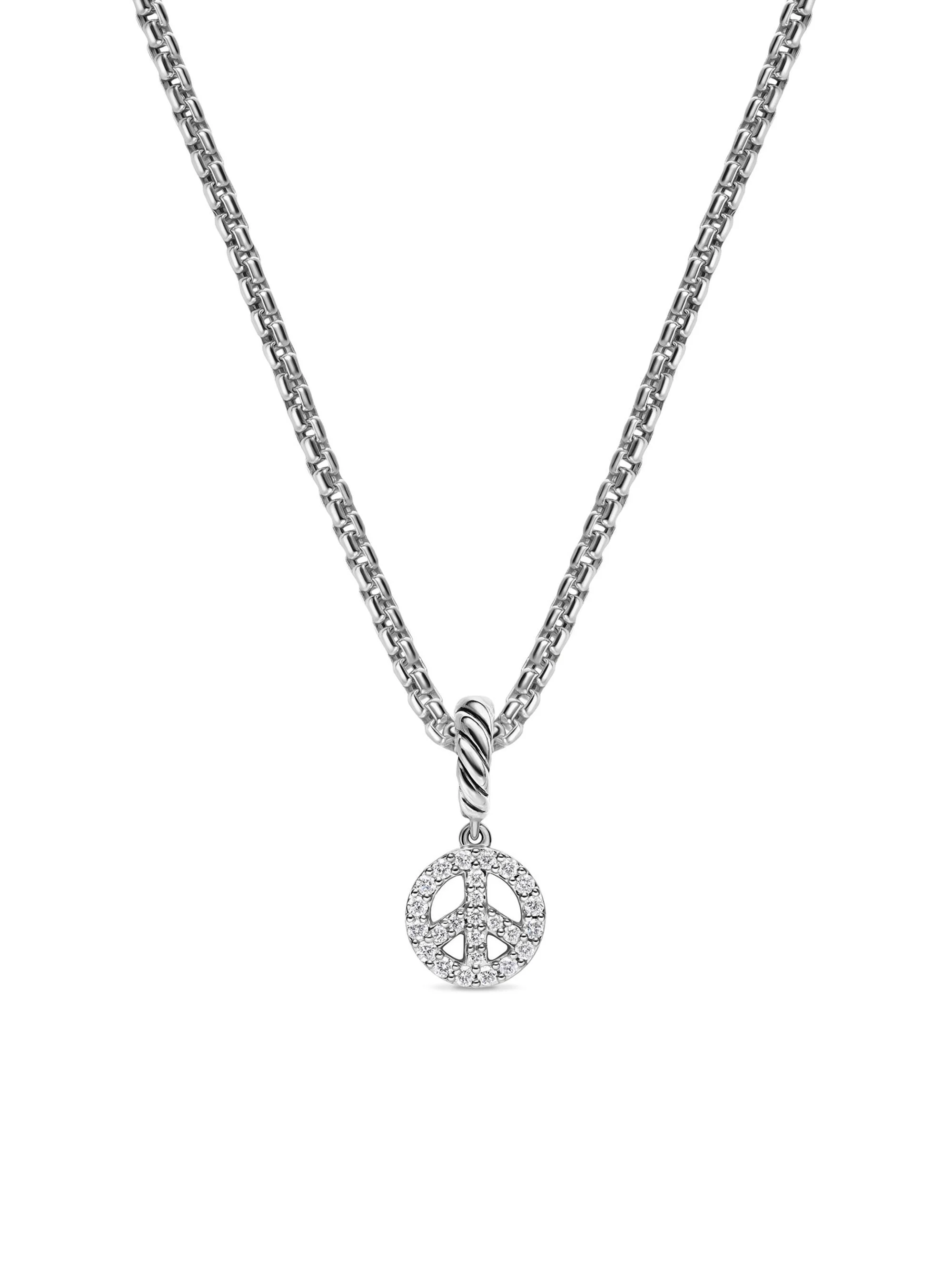 Women's Micro Pavé Peace Sign Amulet in Sterling Silver with Diamonds, 7.6MM - Diamond - 1