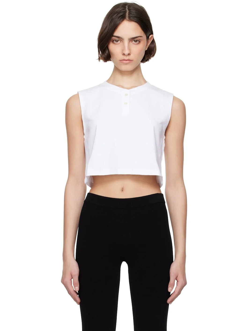 White Margo Sleeveless Henley - 1