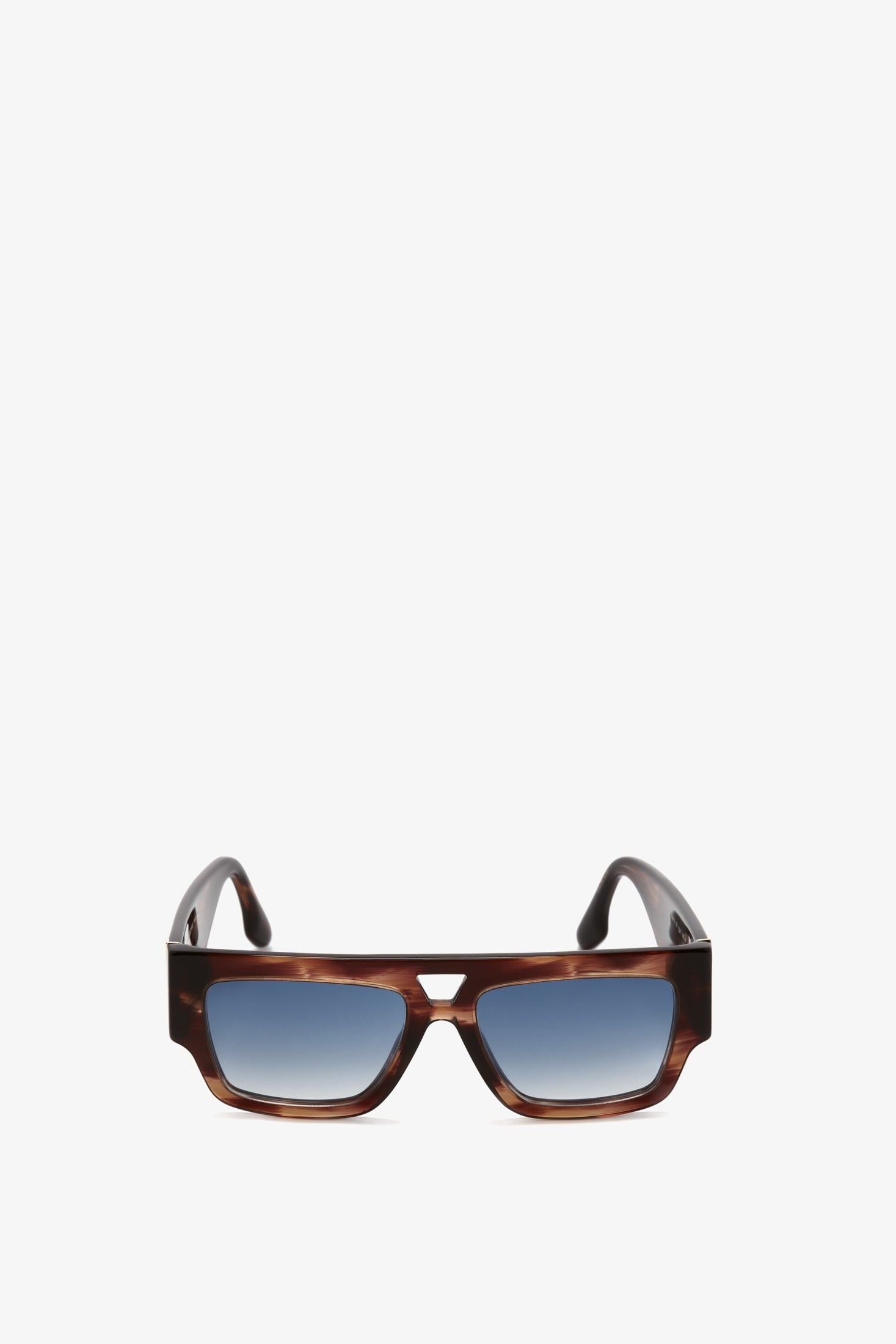 V Plaque Frame Sunglasses In Dark Brown Horn - 1
