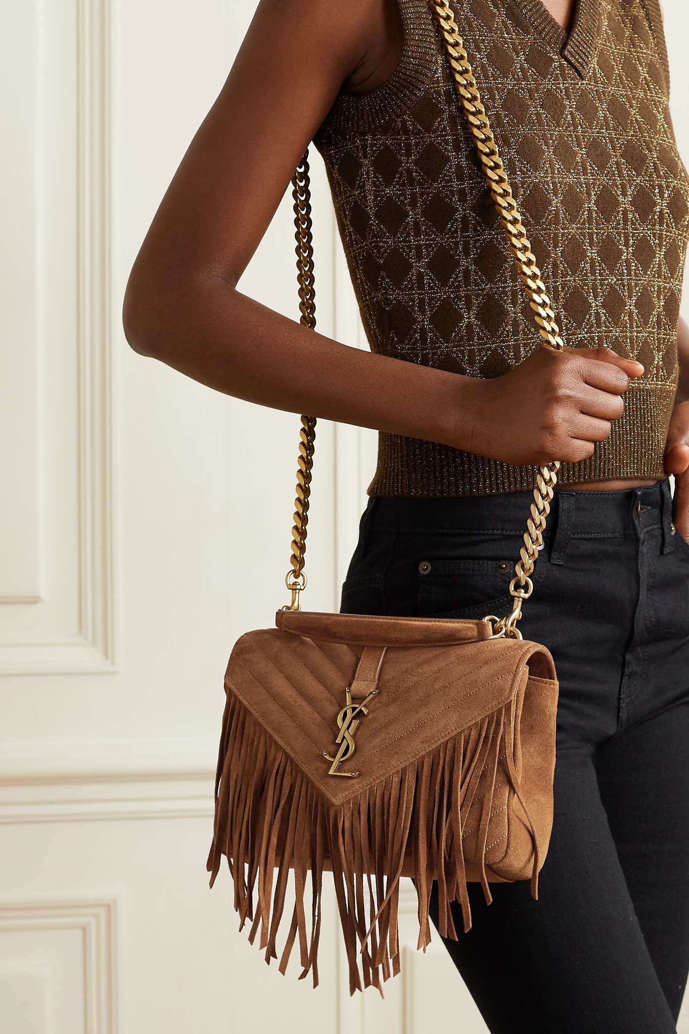 Fringed quilted suede shoulder bag - 2