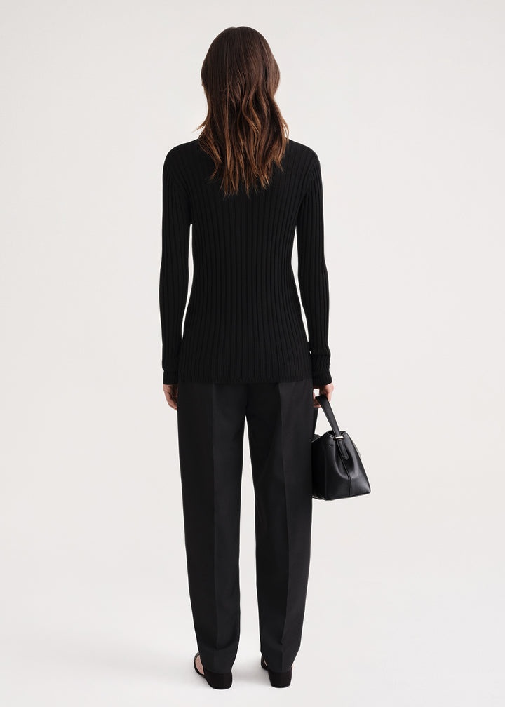 Round neck ribbed wool knit black - 4