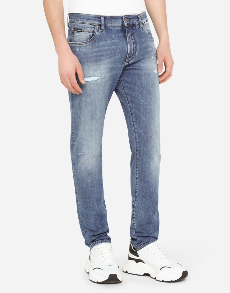 Slim-fit stretch jeans with repaired rips - 4