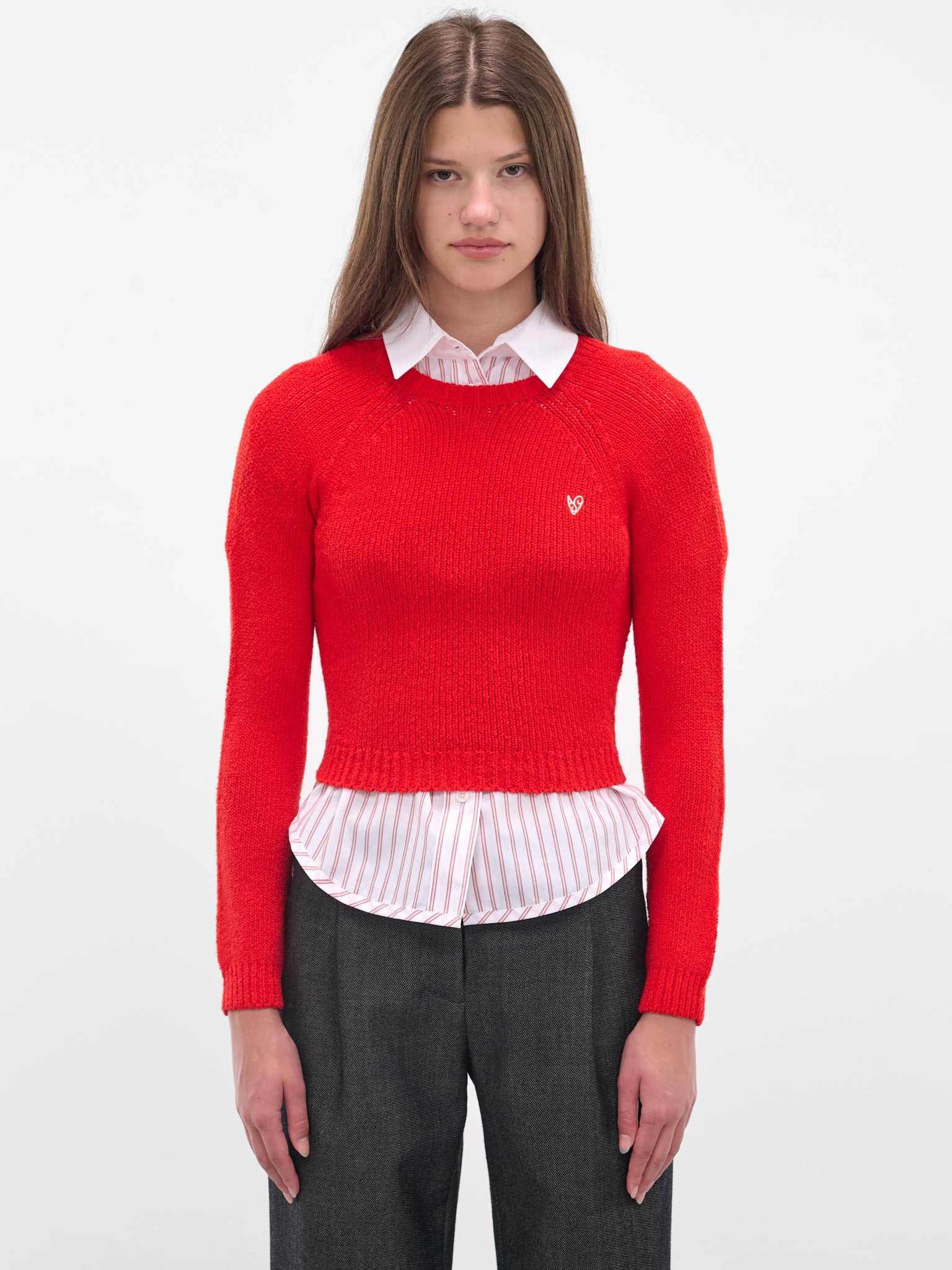 Red Cropped Knit Sweater - 1