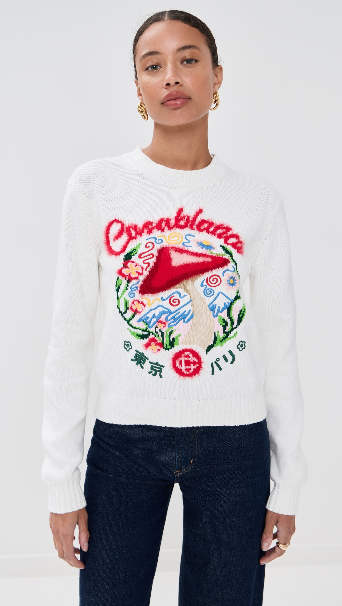 Mushroom Emblem Intarsia Crew Sweatshirt - 6