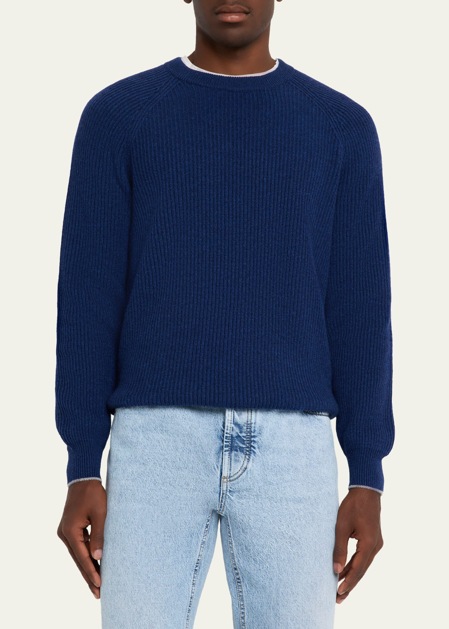 Men's Cashmere English Rib Crewneck Sweater - 4