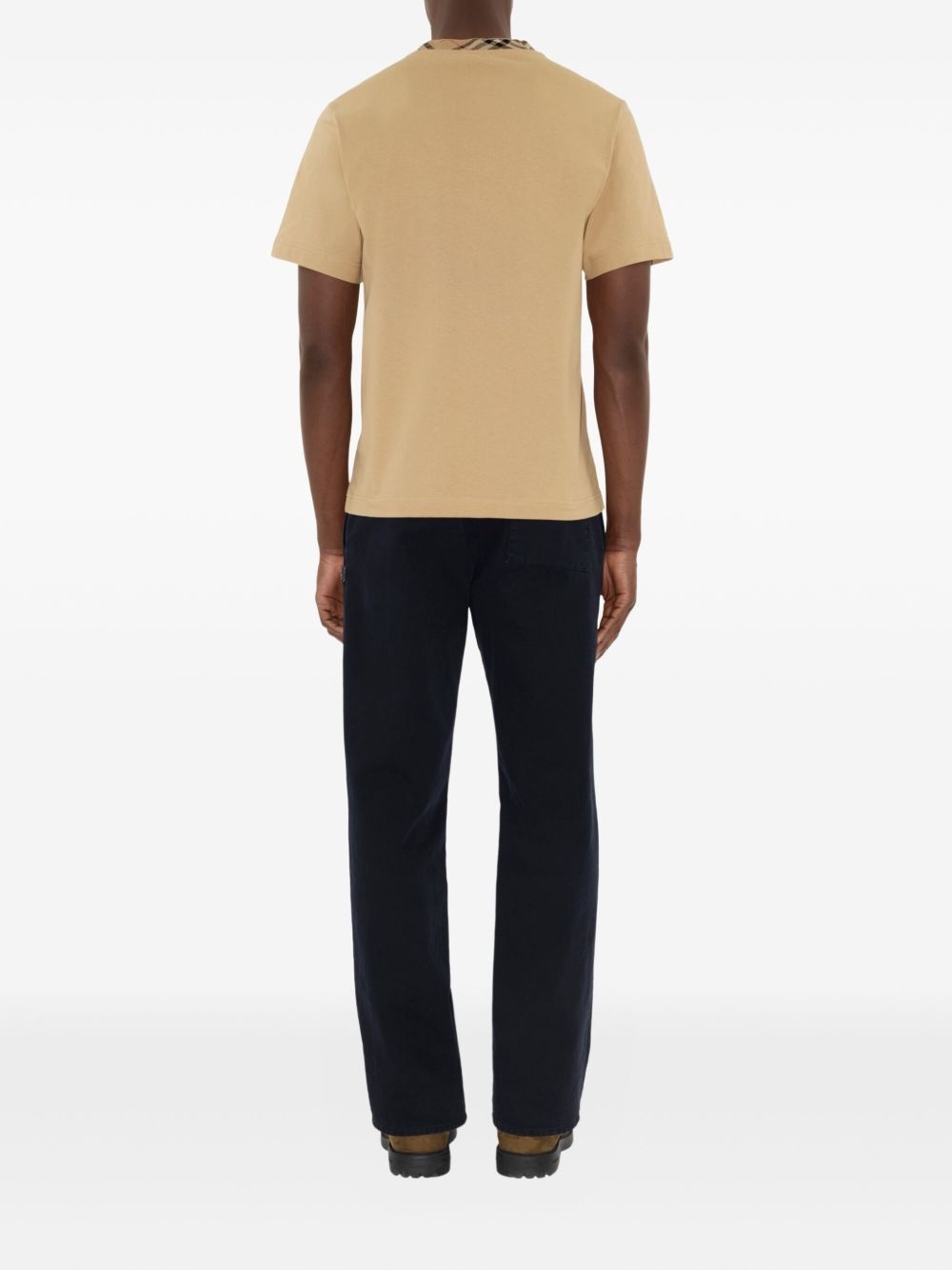 Check-trim cotton T-shirt - 4