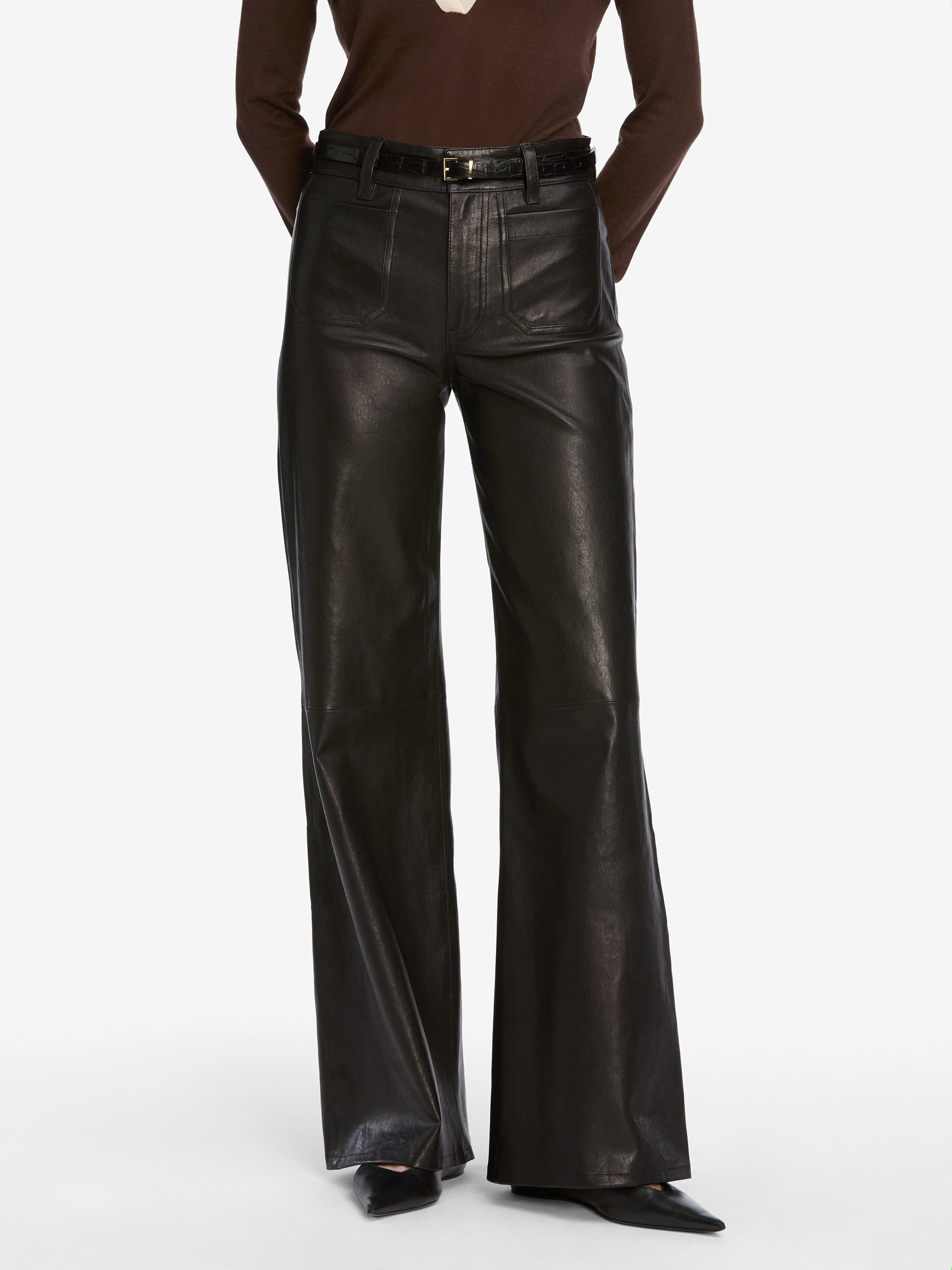 Le Slim Palazzo Modernist Pocket Leather in Black - 3