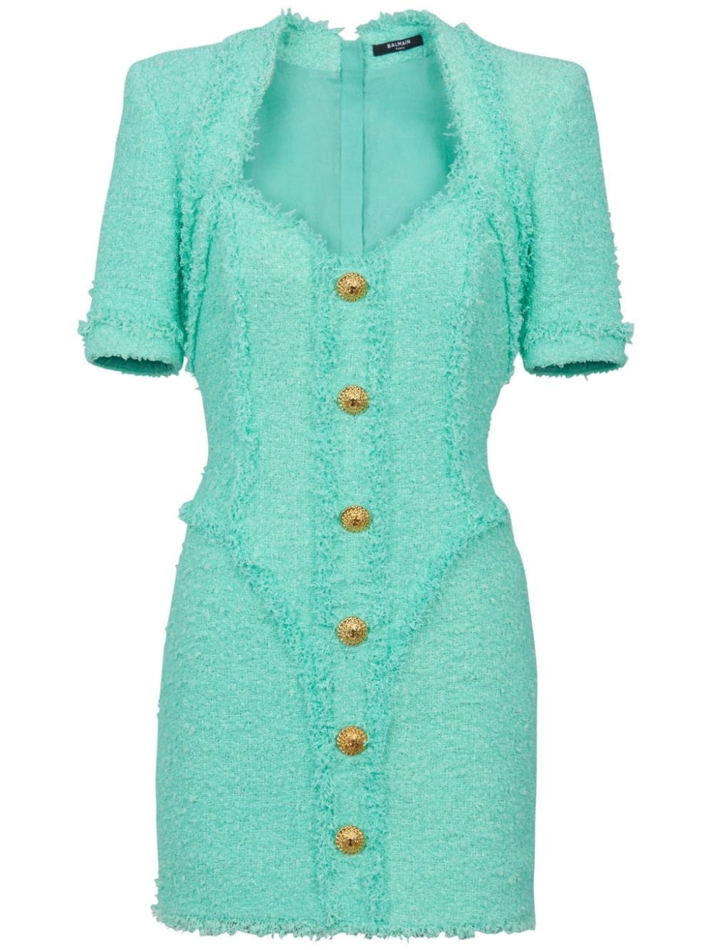 button-embellished tweed minidress - 1