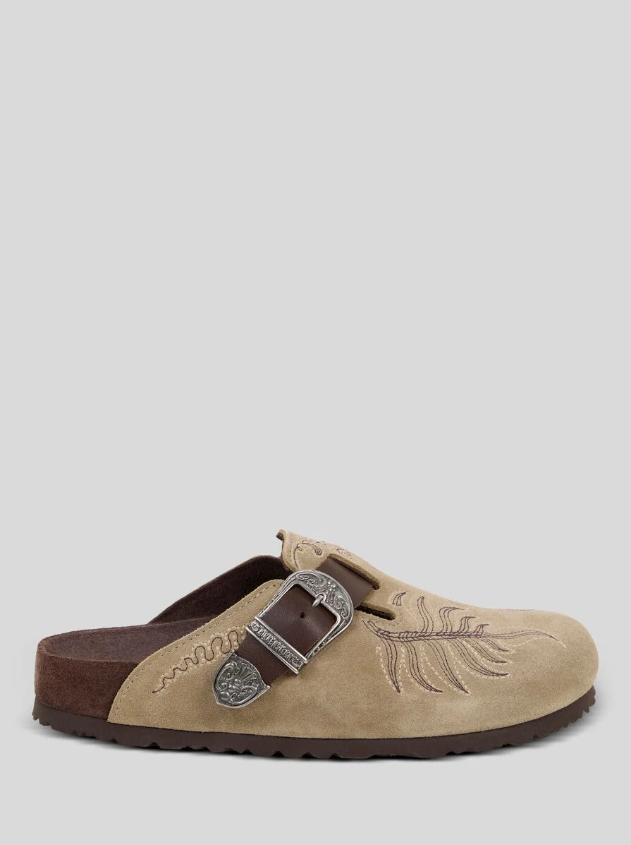 BIRKENSTOCK BY ETRO EMBROIDERED SUEDE BOSTON CLOGS - 1