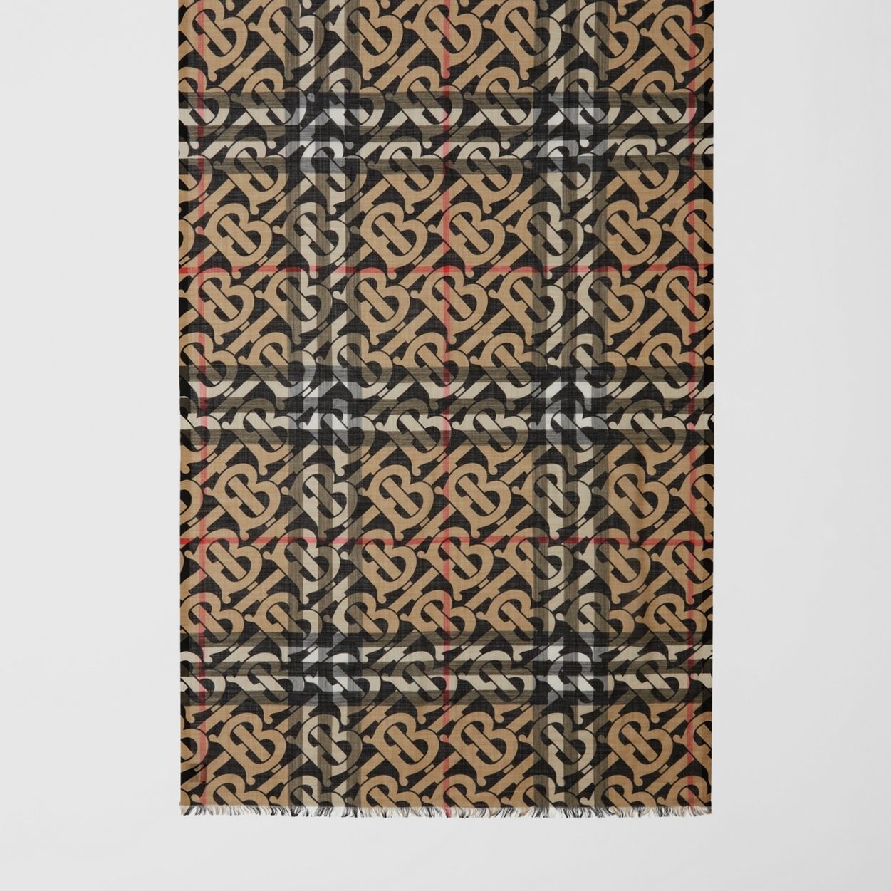 Monogram Print Lightweight Check Wool Silk Scarf - 5