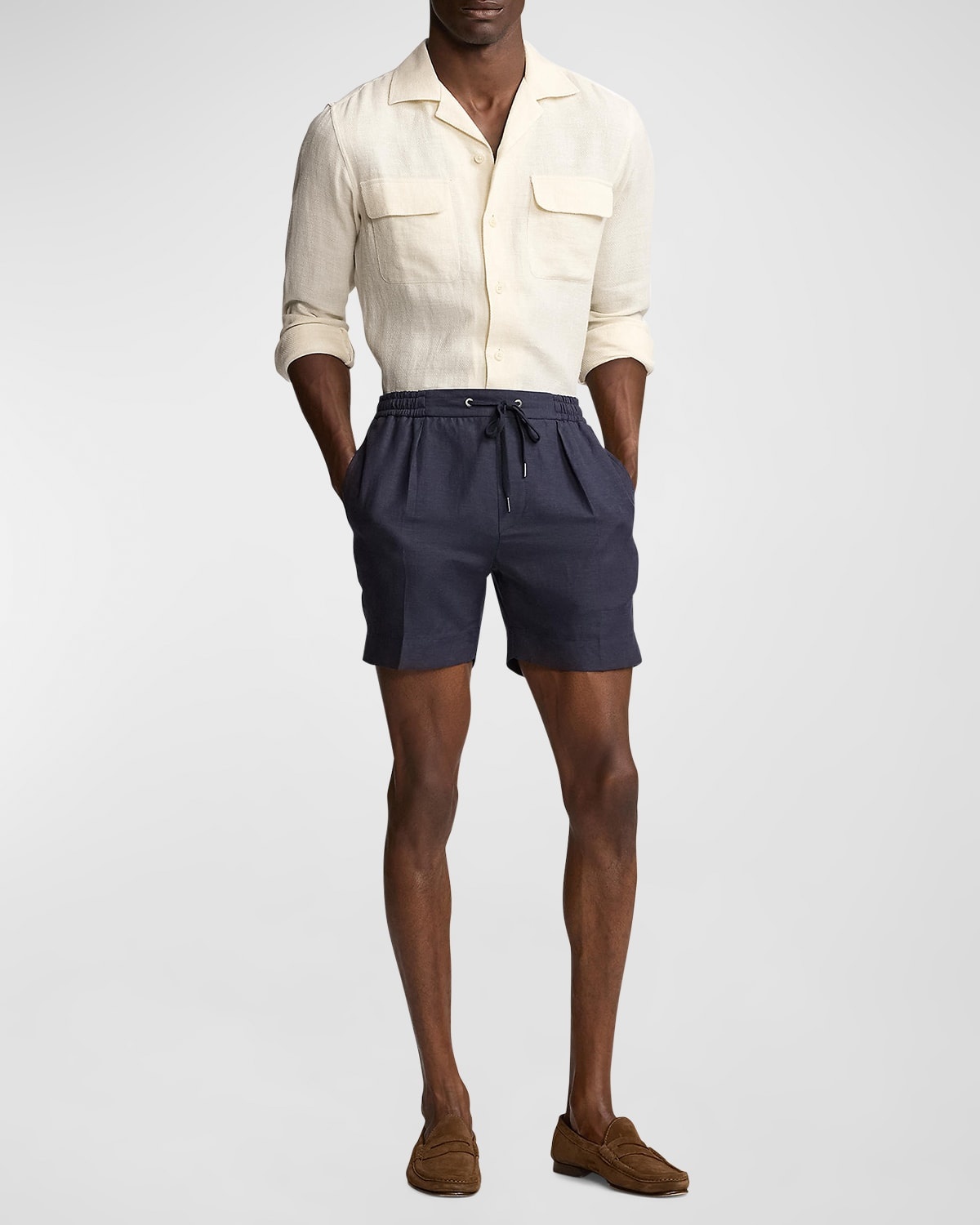 Men's Silk Linen Drawstring Shorts - 7