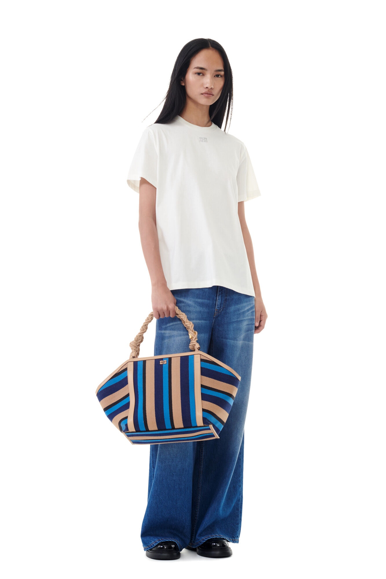 WHITE BASIC JERSEY RHINESTONE RELAXED T-SHIRT - 4