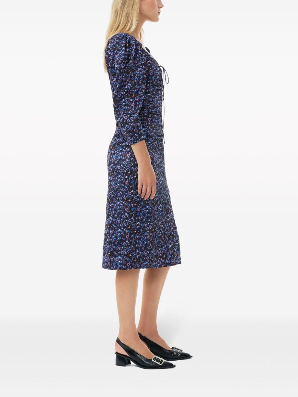 gathered satin midi dress - 3