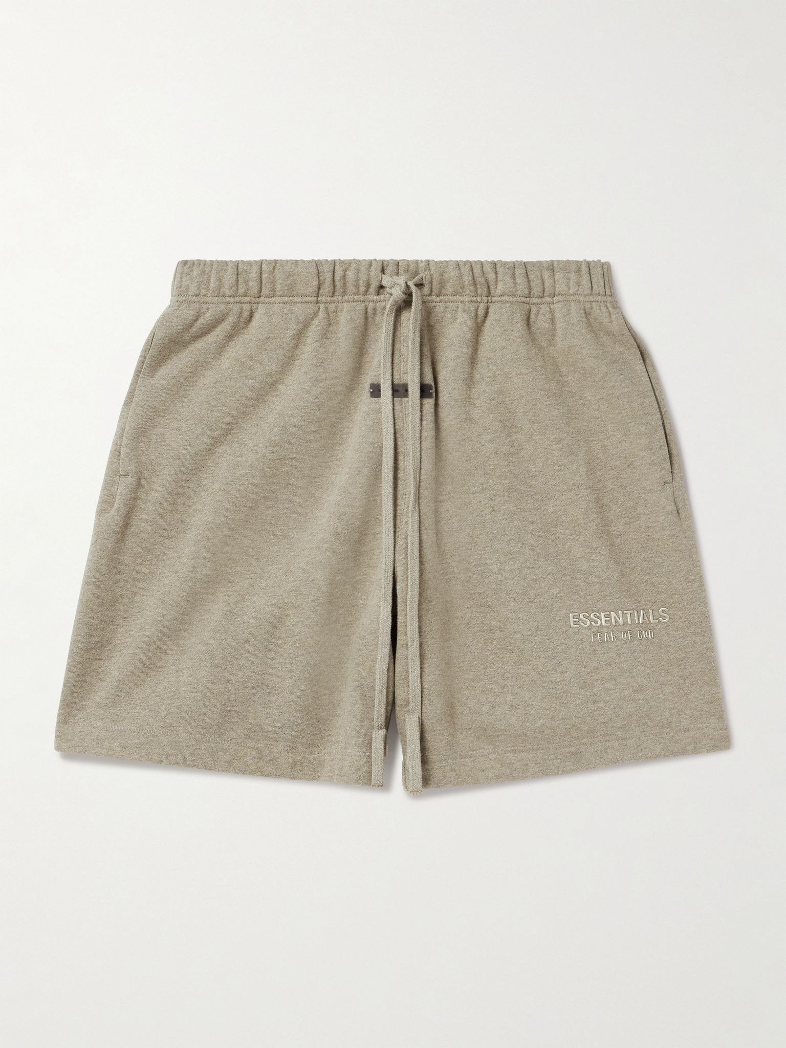 Wide-Leg Logo-Appliquéd Cotton-Blend Jersey Drawstring Shorts Taupe - 1